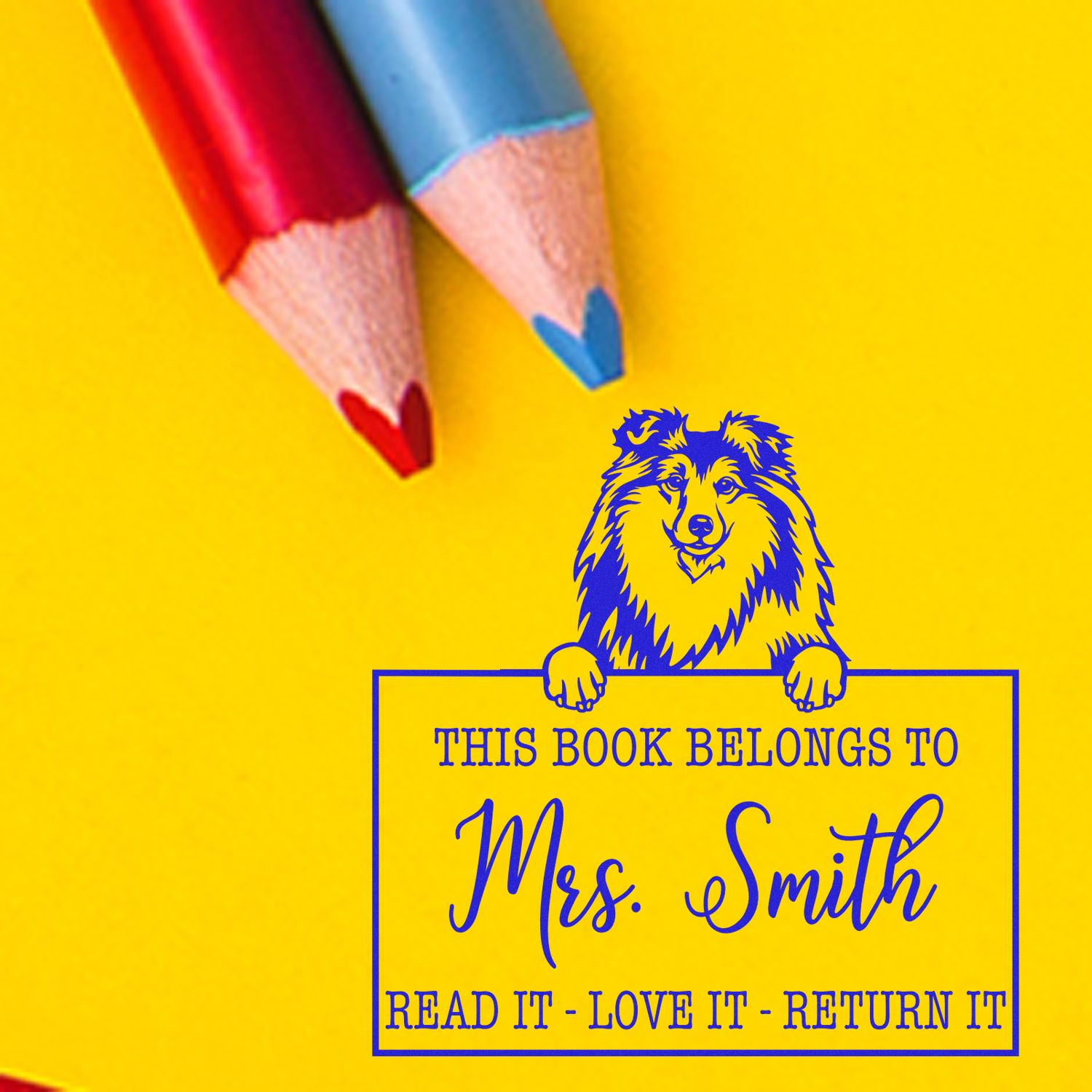 Shetland Sheepdog Personalized Dog This Book Belongs To Stamp - Engineer Seal Stamps