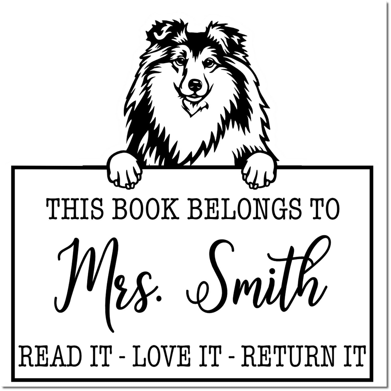 Shetland Sheepdog Personalized Dog This Book Belongs To Stamp - Engineer Seal Stamps