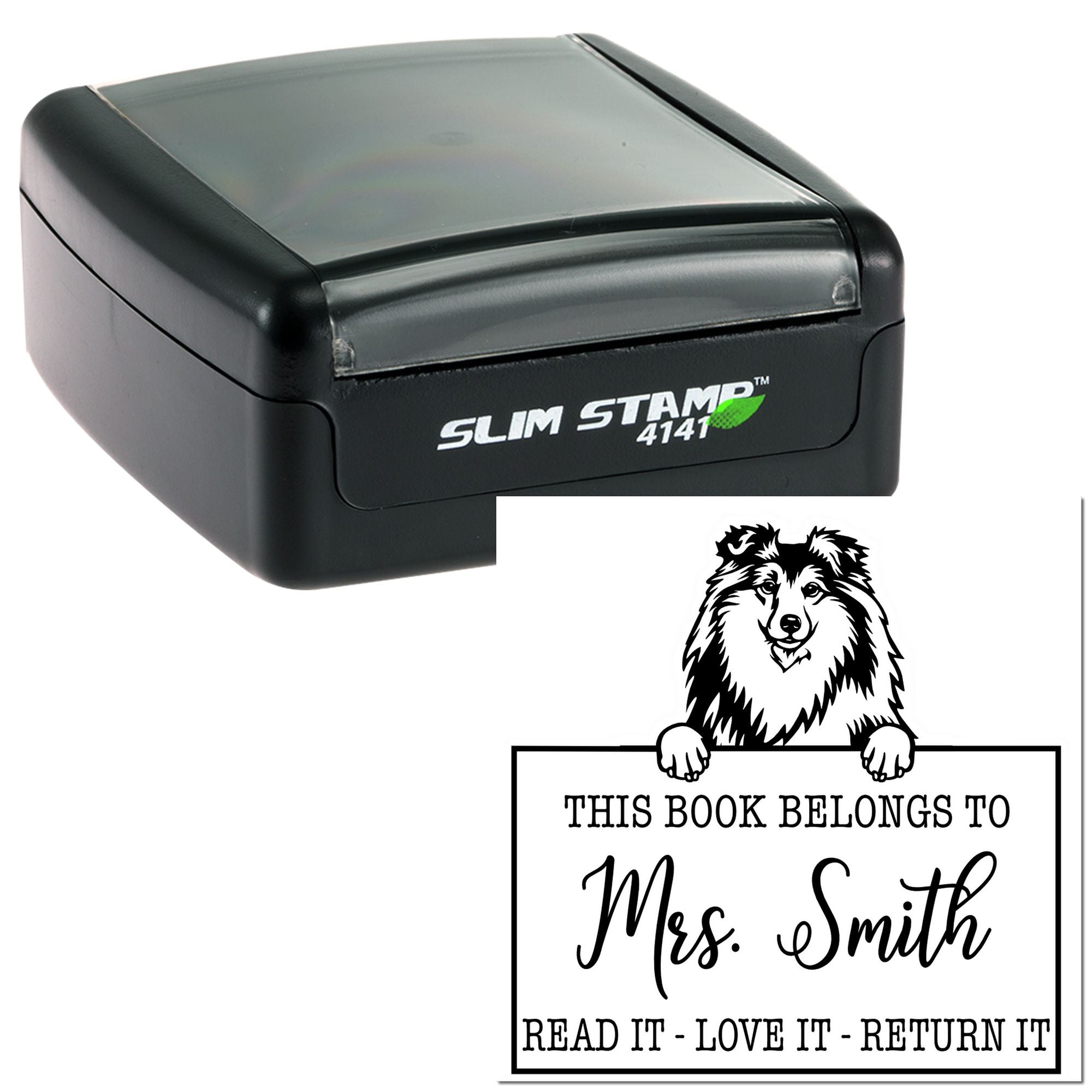 Customizable Borrowed Classroom Library Stamp with Shetland Sheepdog Dog - Engineer Seal Stamps