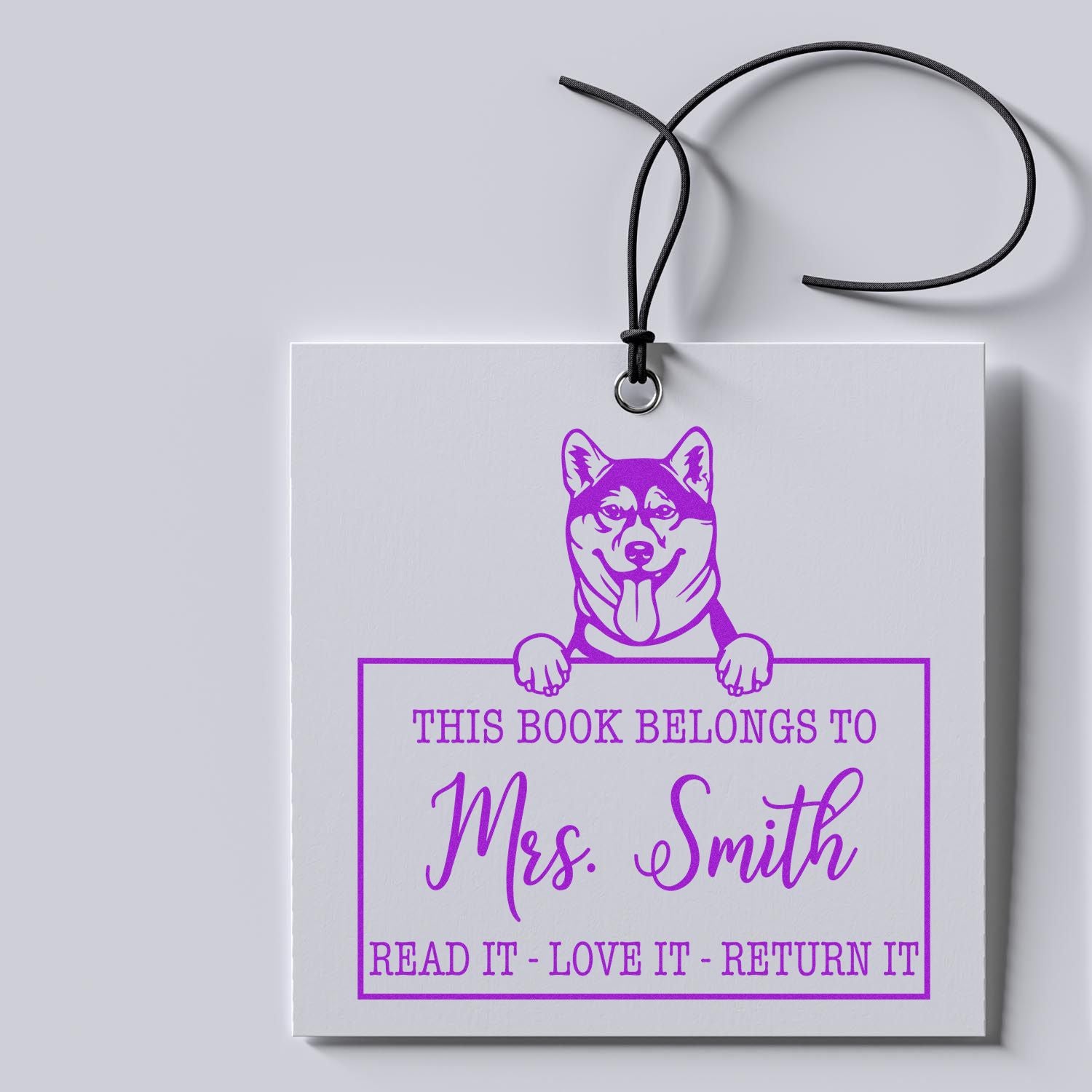 Customizable Return Library Book Stamp with Shiba Inu Dog - Engineer Seal Stamps