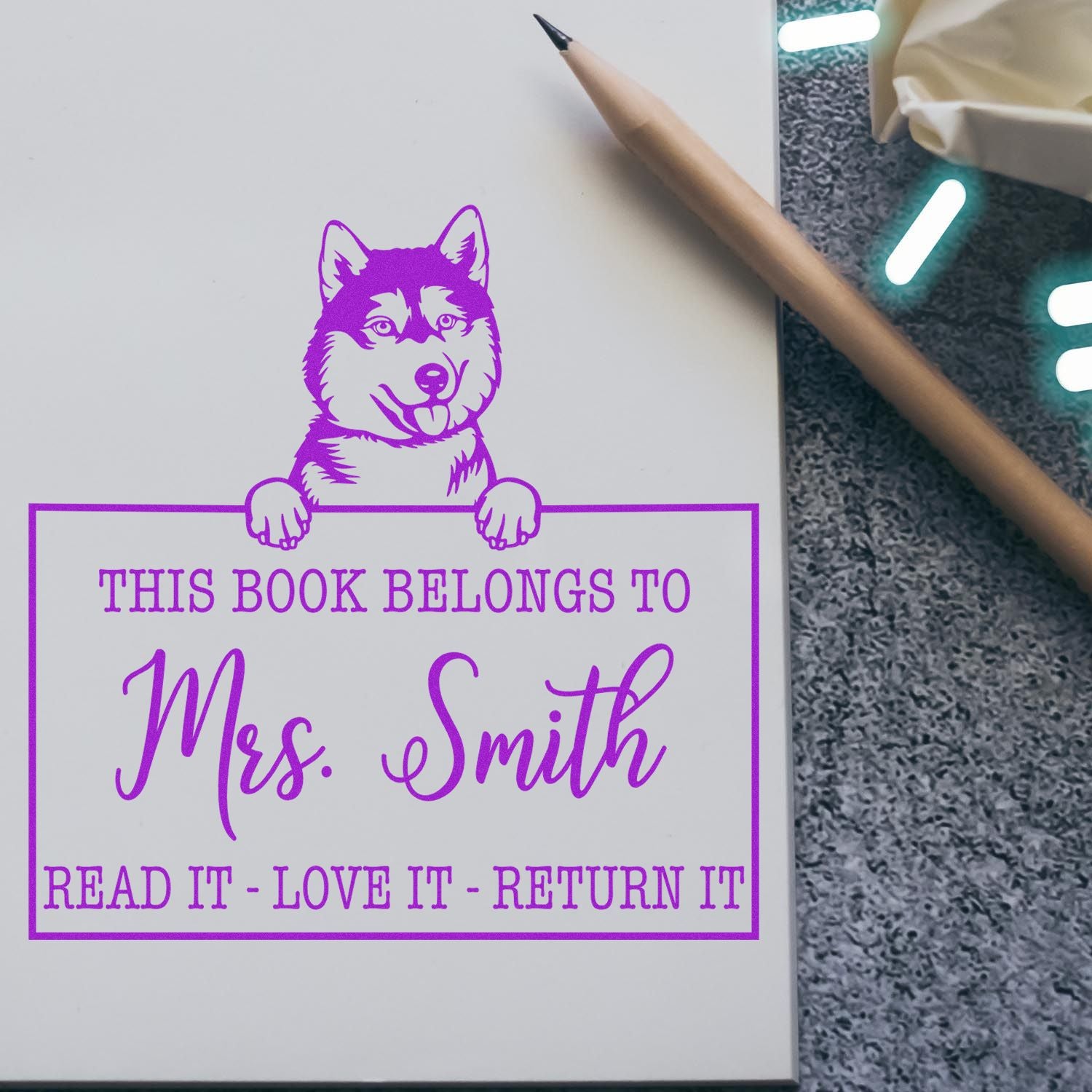 Customizable Shared Library Stamp with Siberian Husky Dog - Engineer Seal Stamps
