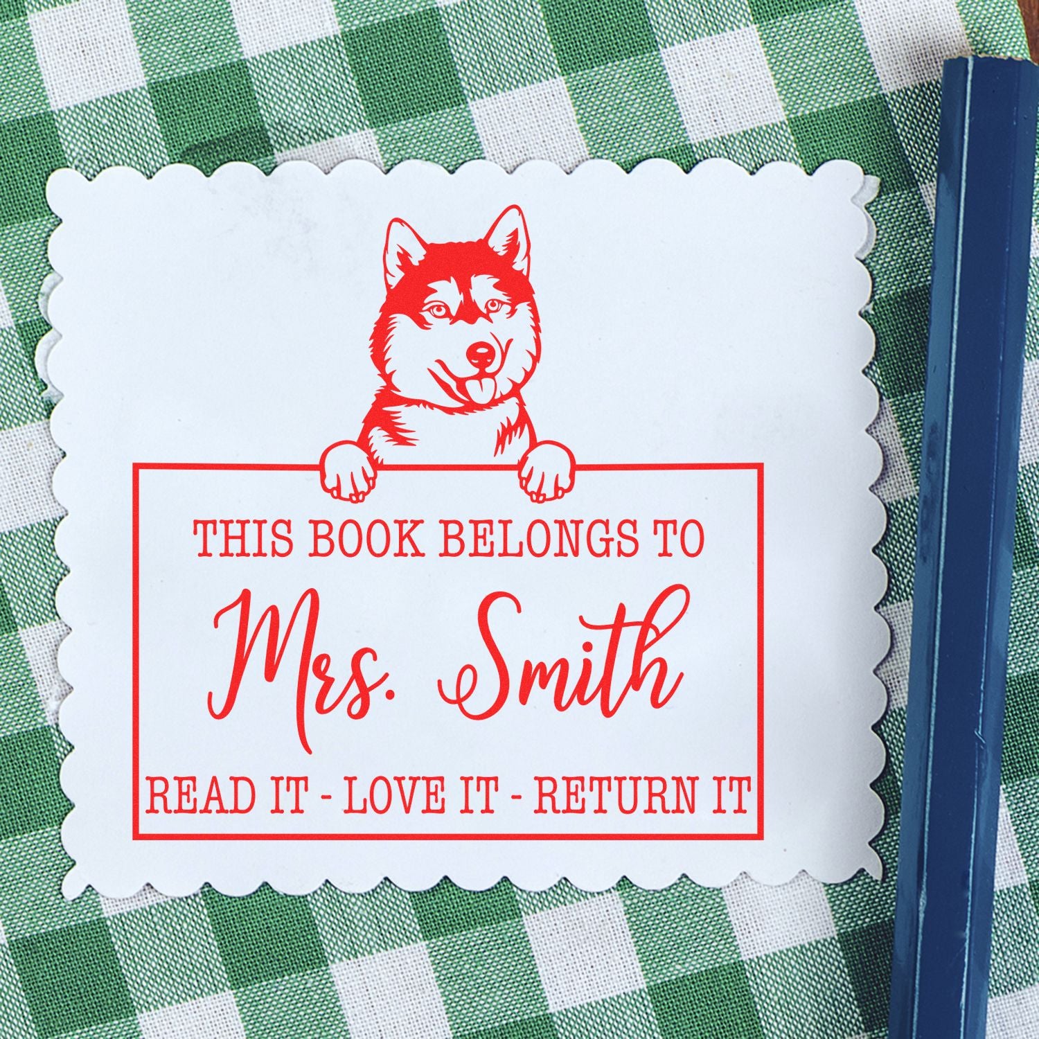 Customizable From The Desk Of Teacher Stamp with Siberian Husky - Engineer Seal Stamps