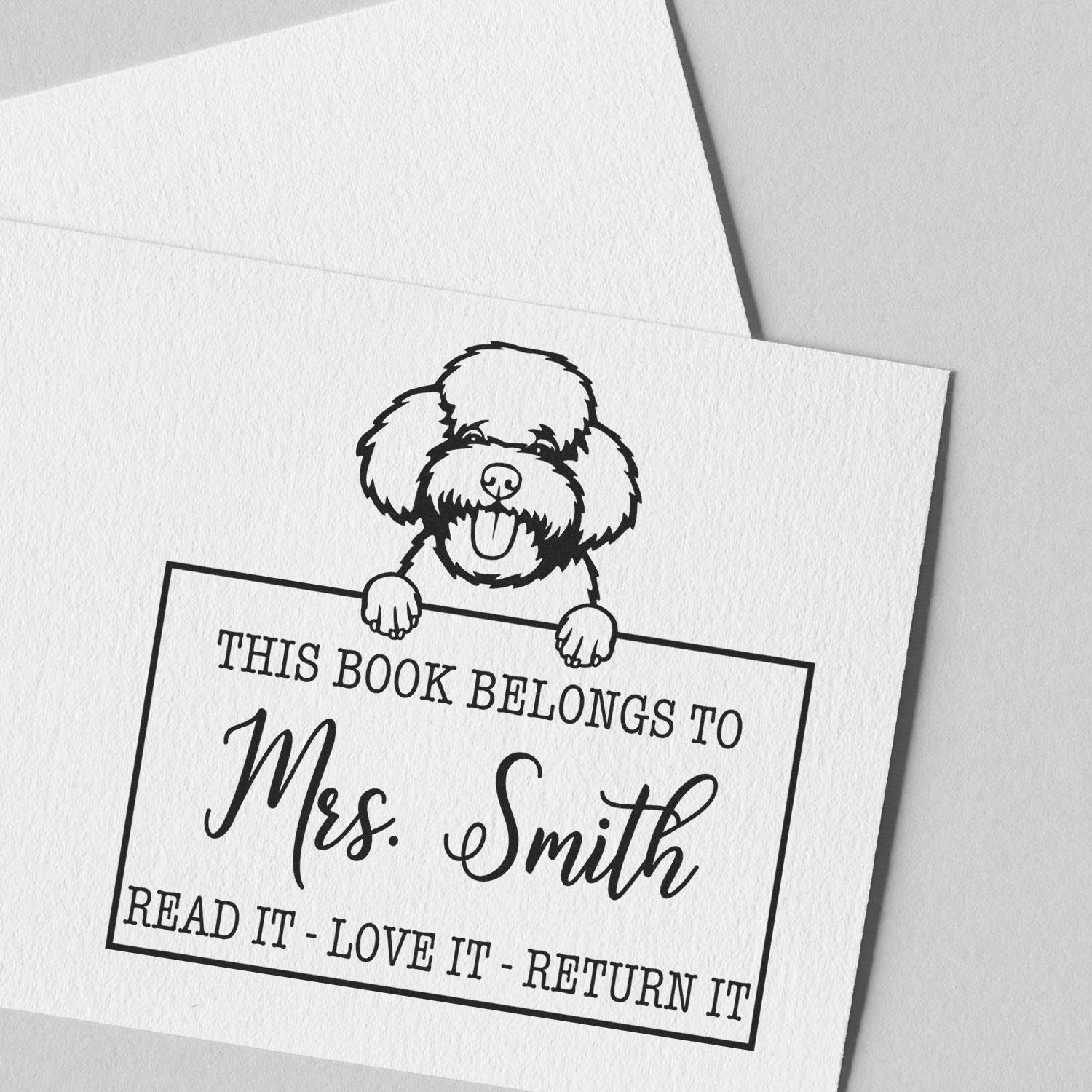 Customizable Classroom Book Ownership Stamp with Toy Poodle - Engineer Seal Stamps