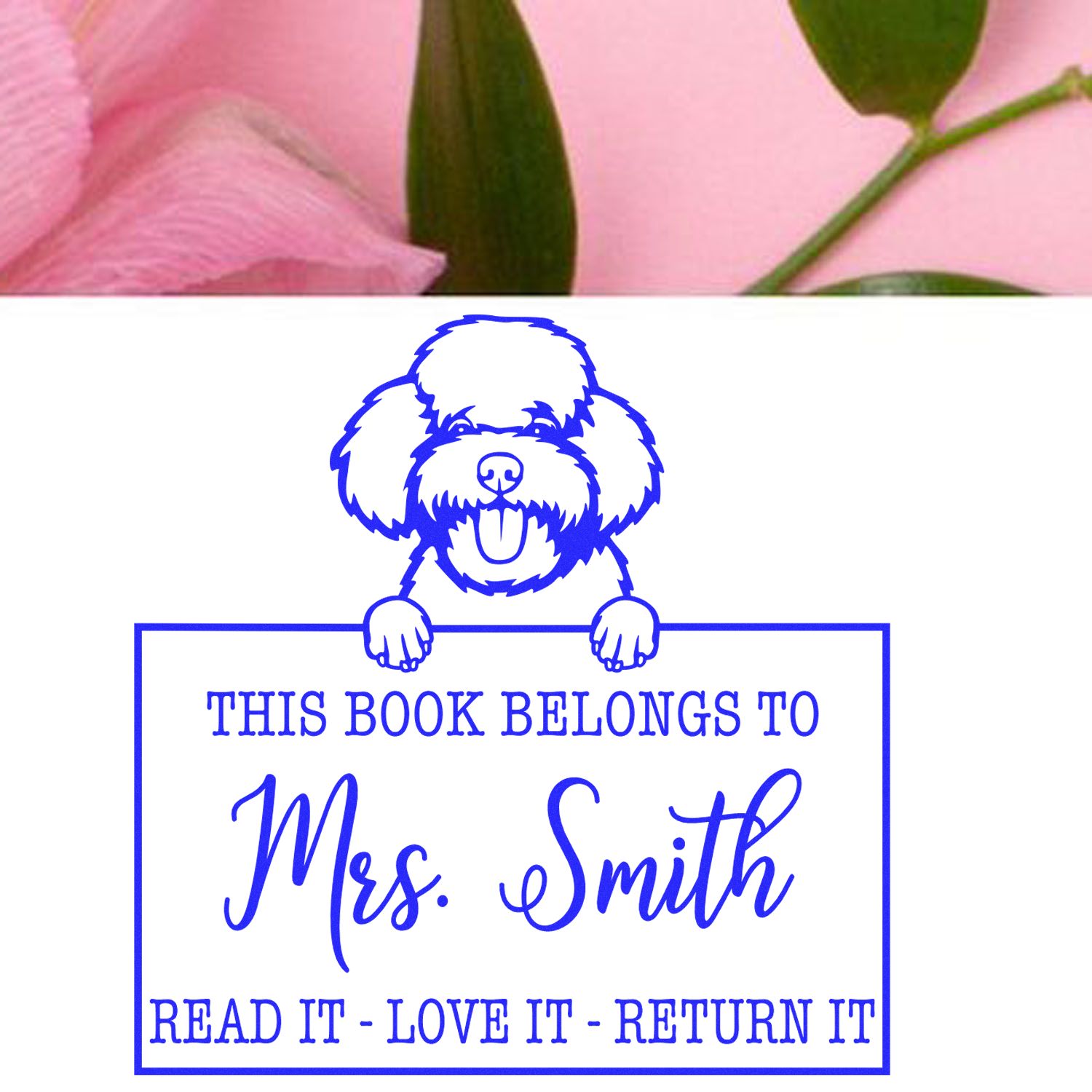 Customizable Personal Lending Library Stamp with Toy Poodle Dog - Engineer Seal Stamps