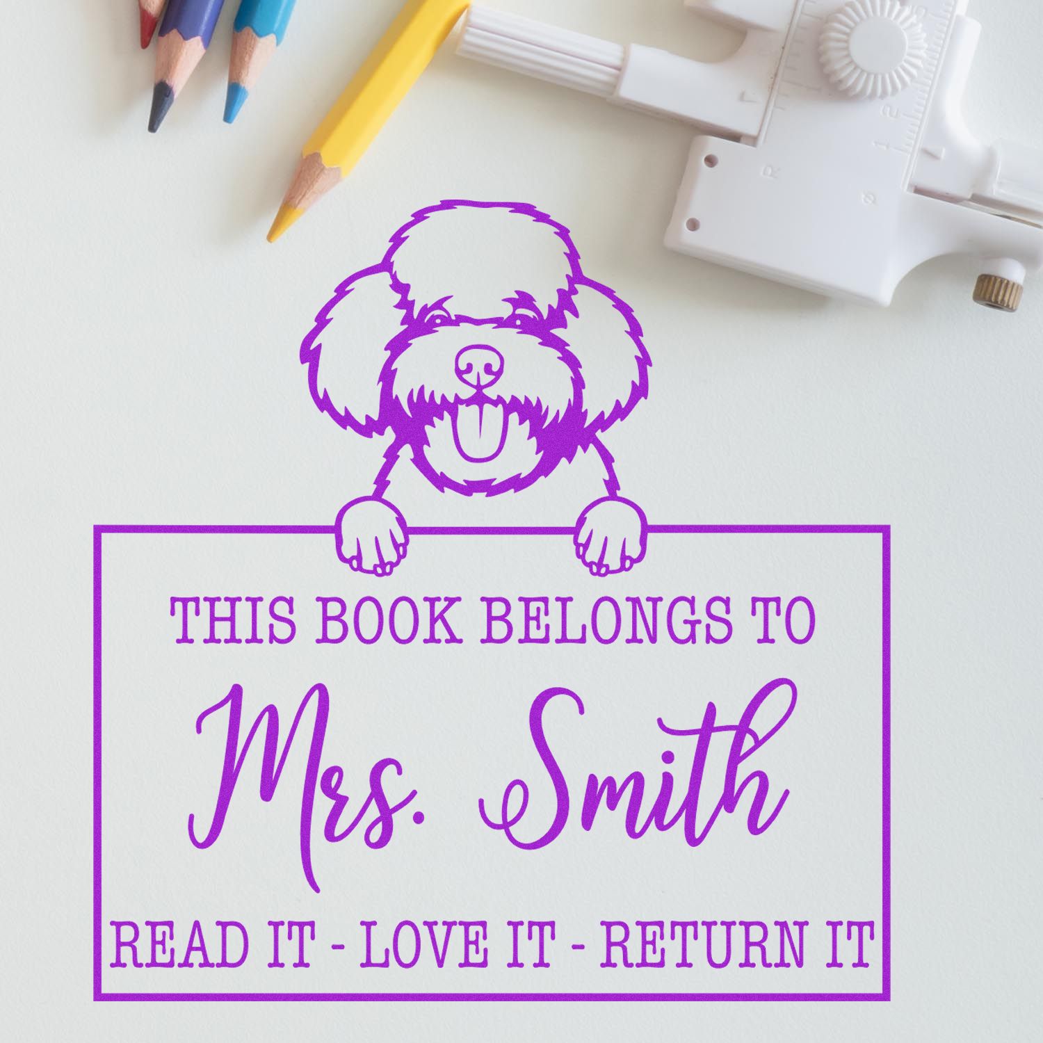 Customizable Personal Lending Library Stamp with Toy Poodle Dog - Engineer Seal Stamps