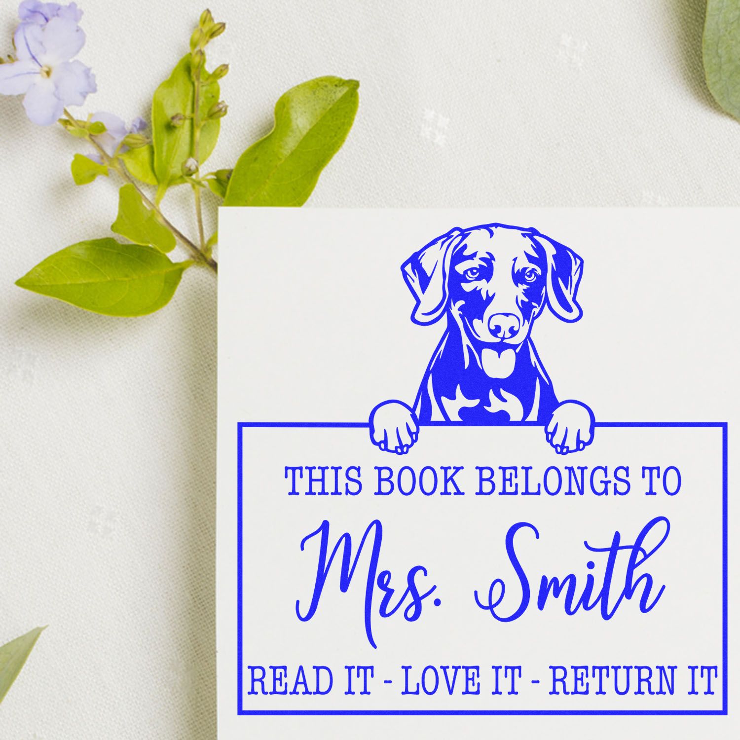 Customizable Teacher Library Tool Stamp with Weimaraner - Engineer Seal Stamps