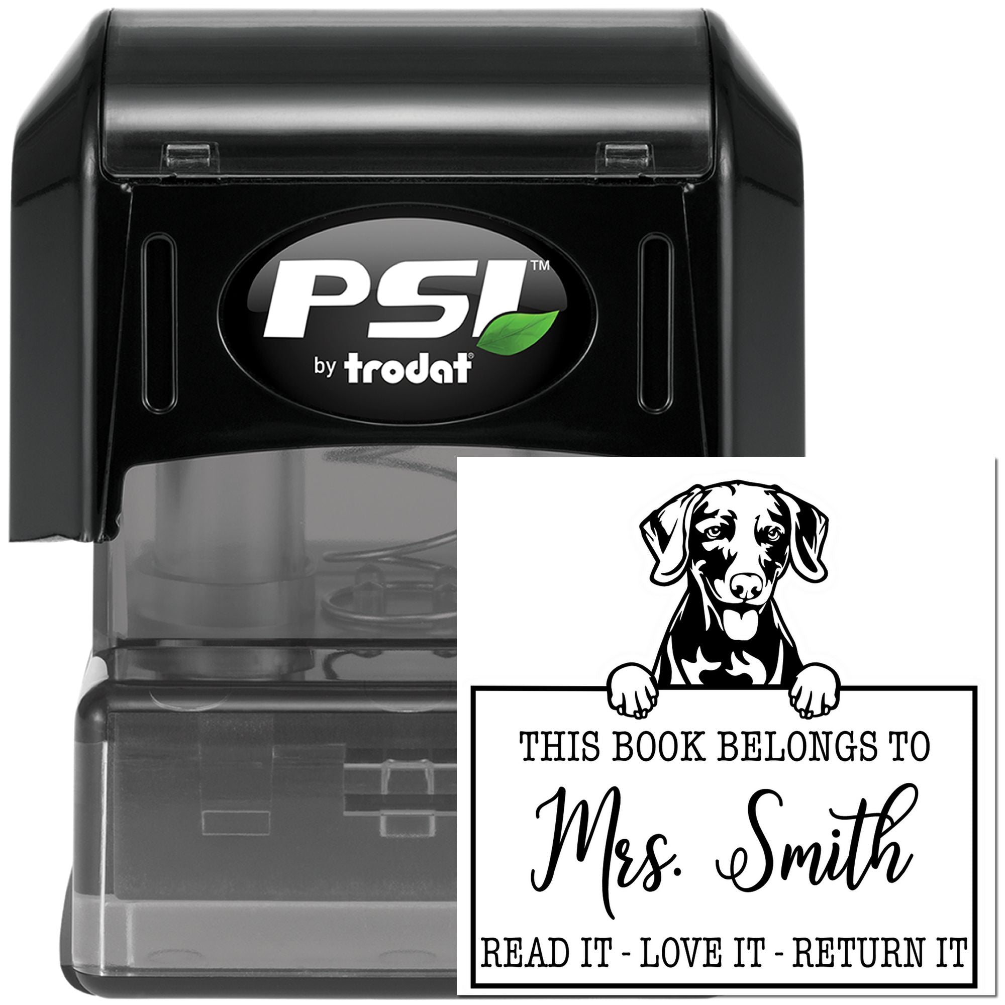 Customizable Teacher Library Tool Stamp with Weimaraner - Engineer Seal Stamps
