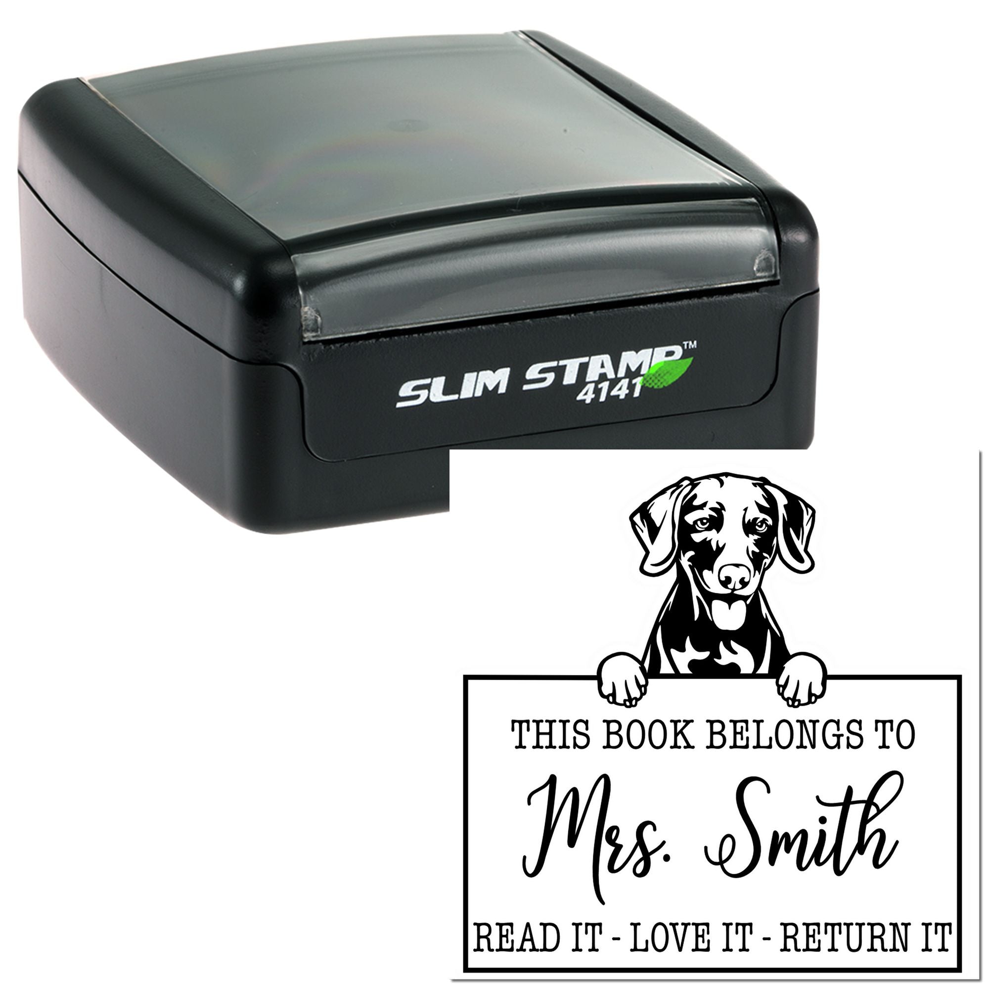 Customizable Return It Book Stamp with Weimaraner Dog - Engineer Seal Stamps