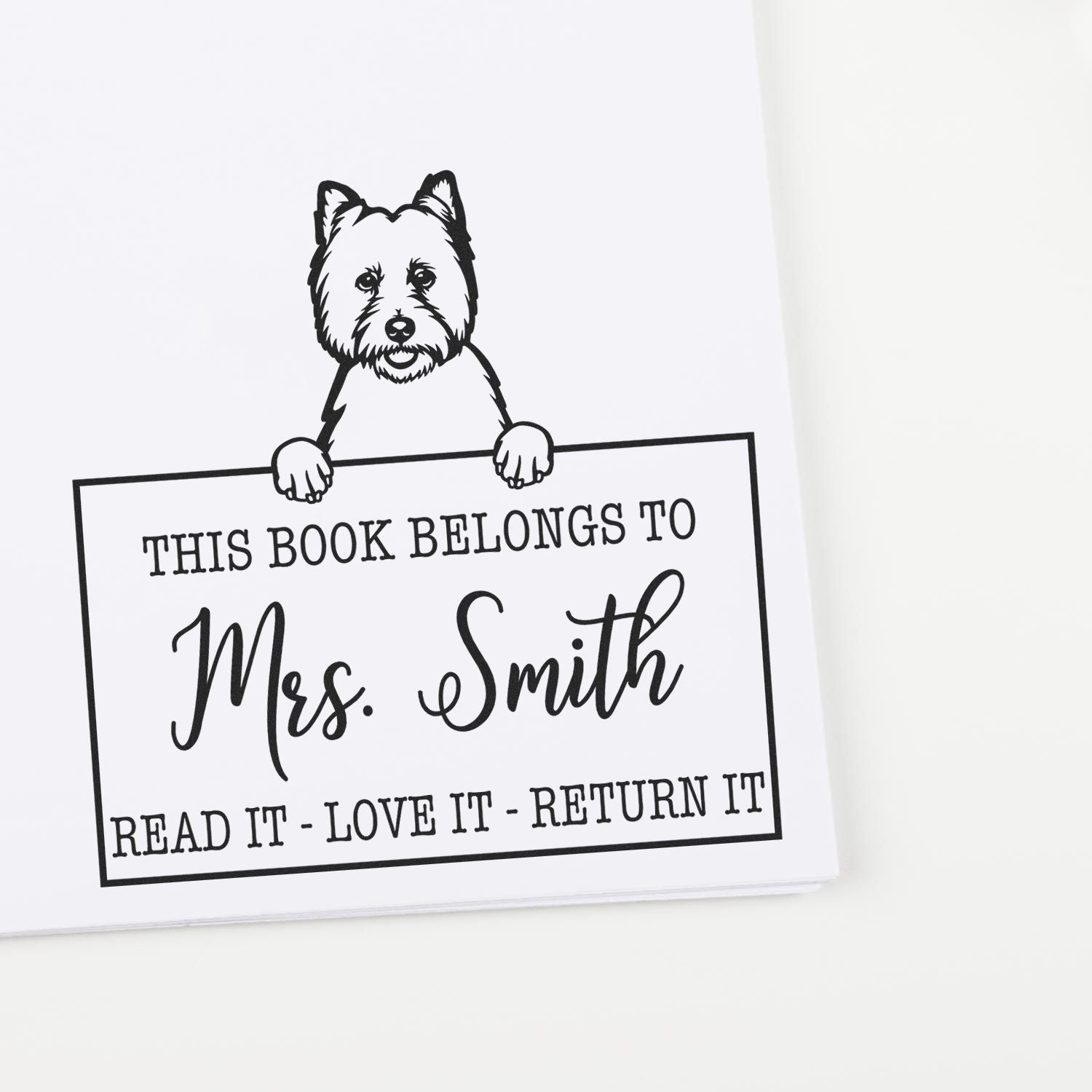 Customizable Borrowed Book Stamp with West Highland White Terrier - Engineer Seal Stamps