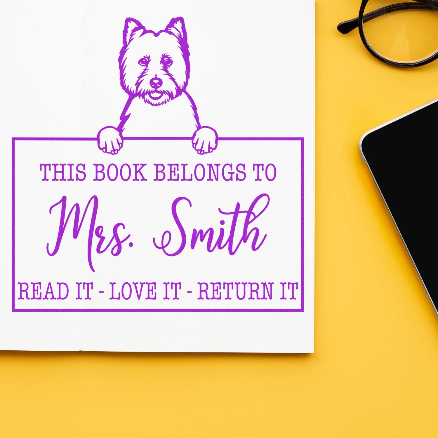 Customizable Borrowed Book Stamp with West Highland White Terrier - Engineer Seal Stamps