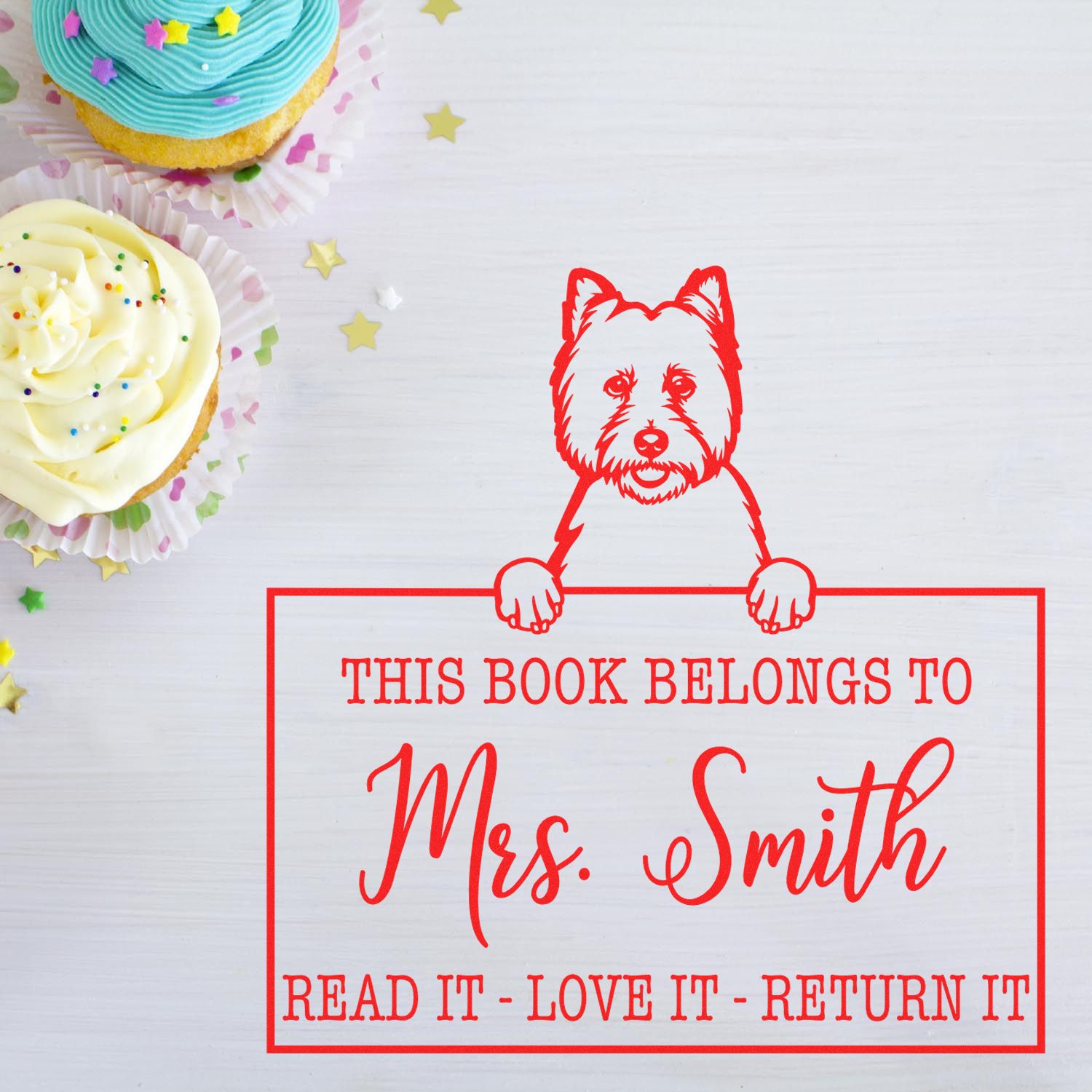 Customizable Borrowed Book Stamp with West Highland White Terrier - Engineer Seal Stamps