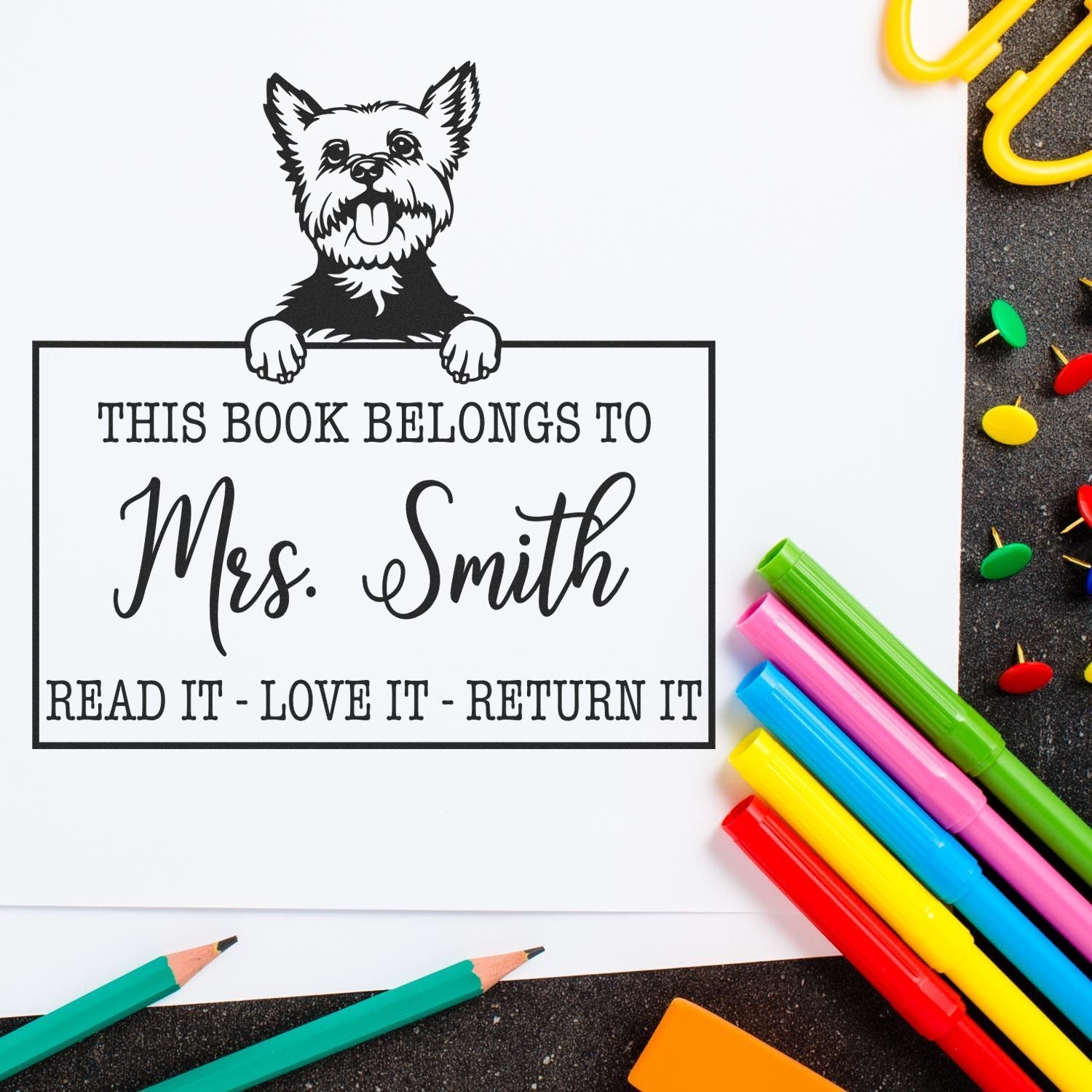 Customizable Book Sharing Stamp with Yorkie - Engineer Seal Stamps