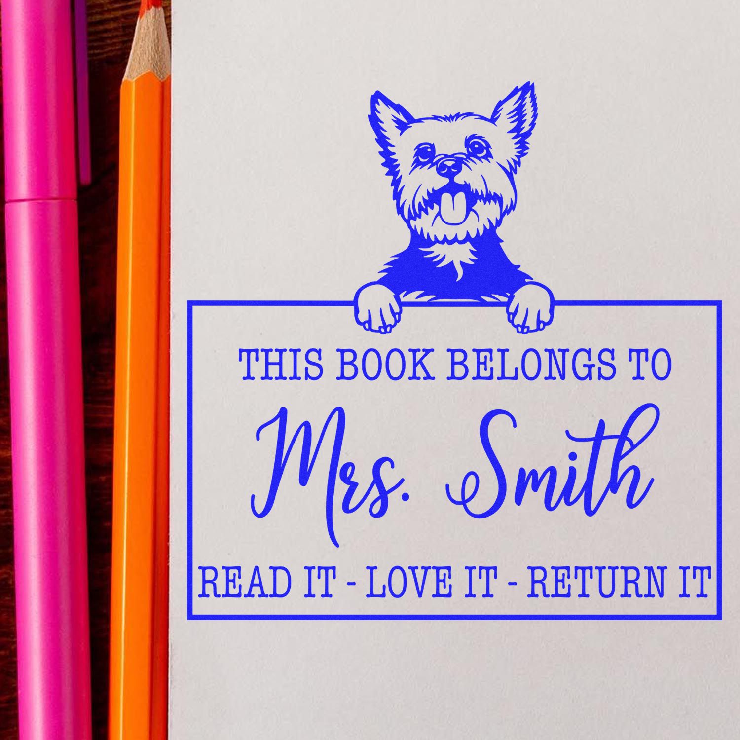 Customizable Book Sharing Stamp with Yorkie - Engineer Seal Stamps