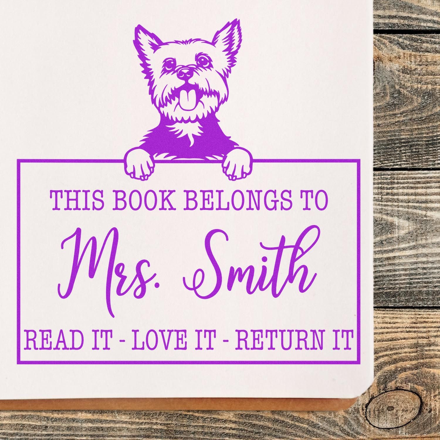 Customizable Library Management Stamp with Yorkie Dog - Engineer Seal Stamps