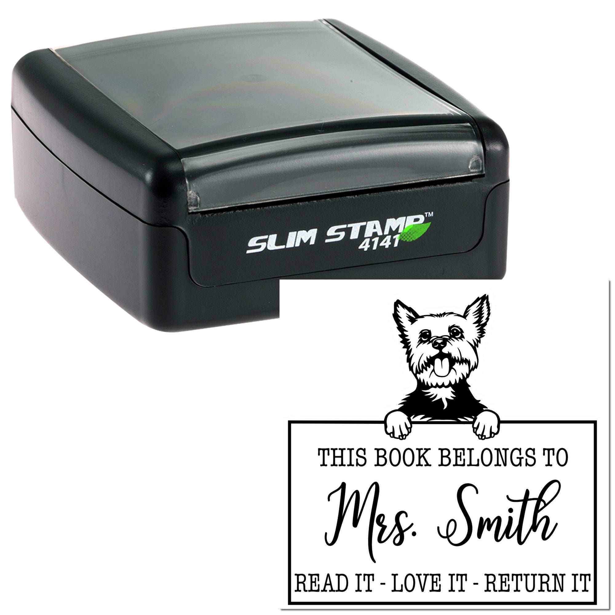 Customizable Library Management Stamp with Yorkie Dog - Engineer Seal Stamps