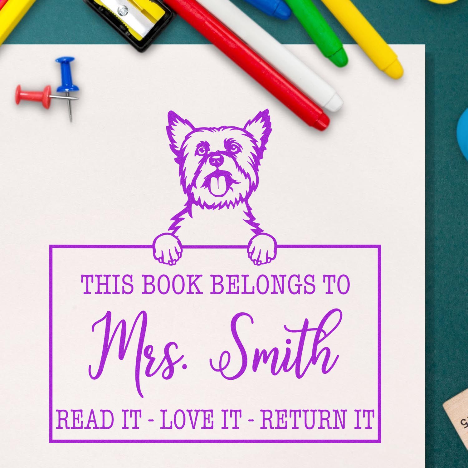 Yorkshire Terrier Custom Made Dog This Book Belongs To Stamp - Engineer Seal Stamps