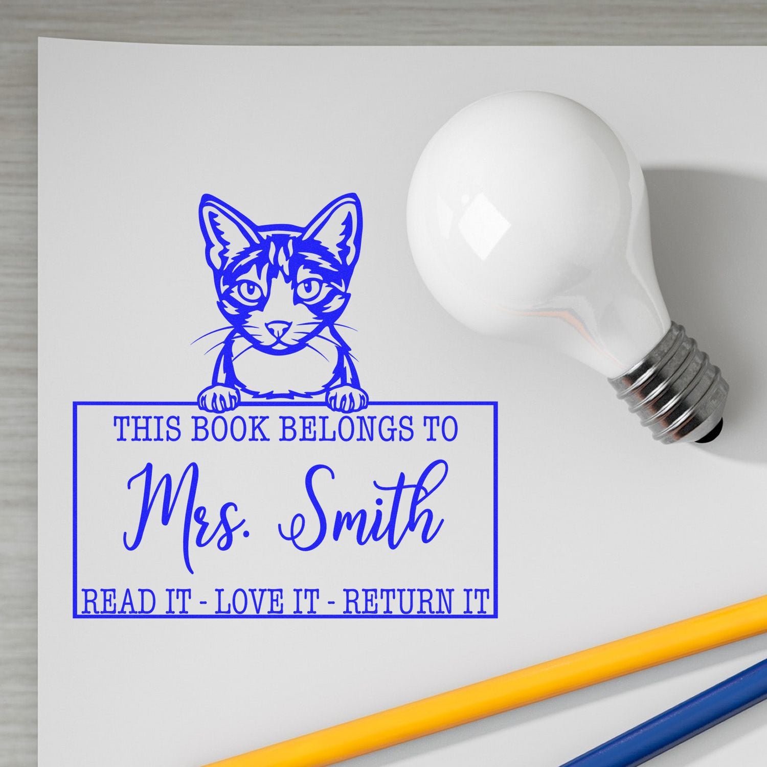 Custom From The Desk Of Teacher Stamp with Aegean Cat - Engineer Seal Stamps