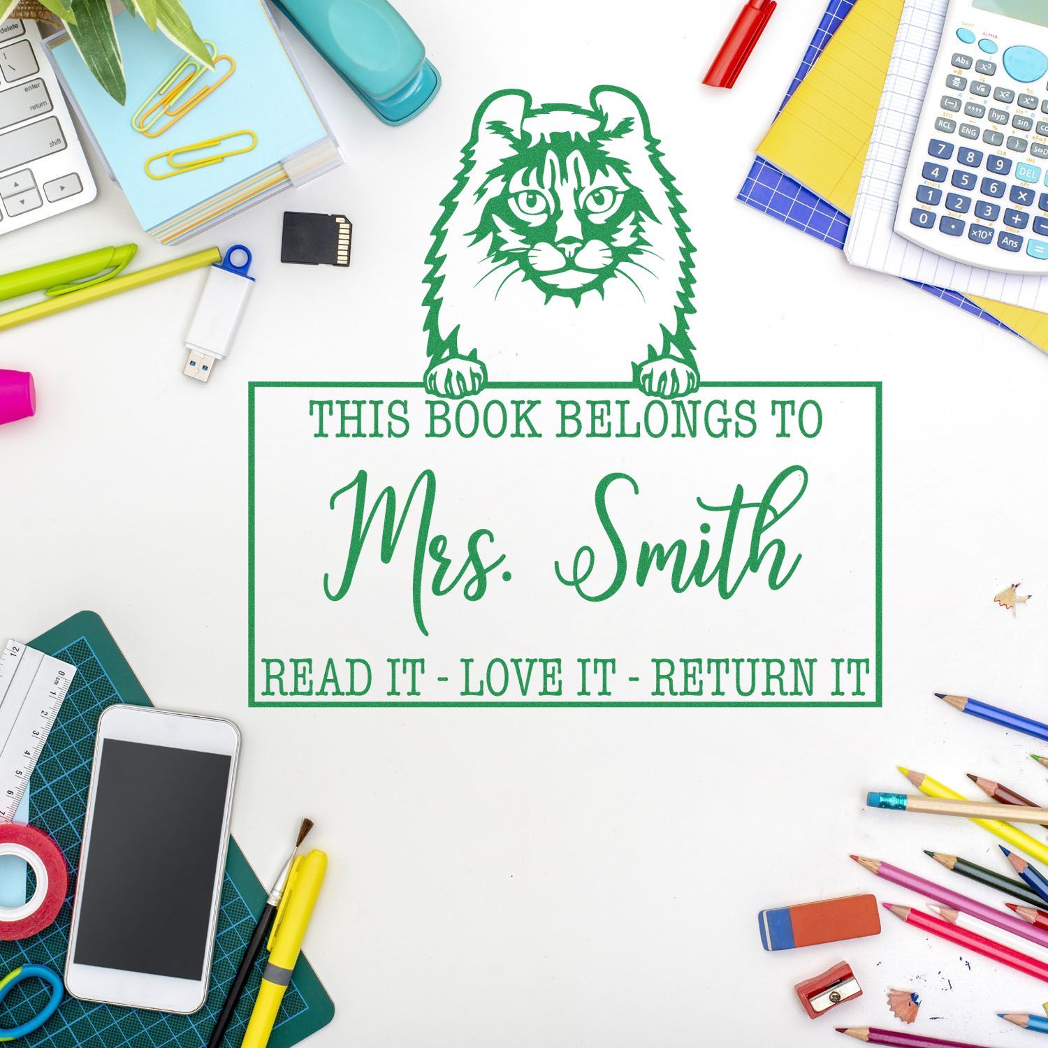 American Curl Customized Cat Read It Love It Return It Stamp - Engineer Seal Stamps