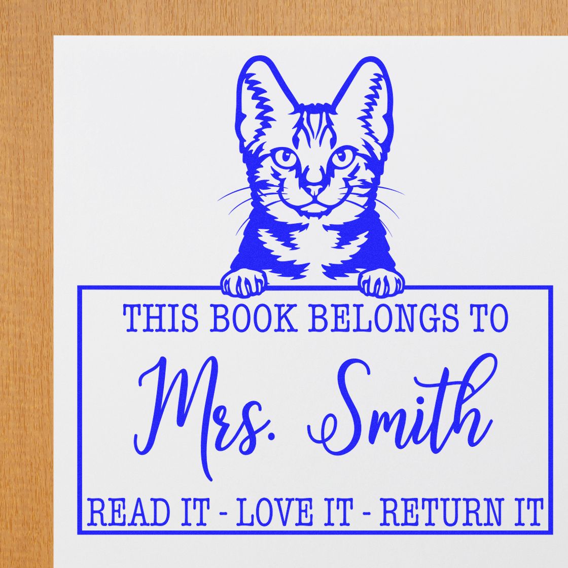 Custom Teacher Library Tool Stamp with American Shorthair Cat - Engineer Seal Stamps