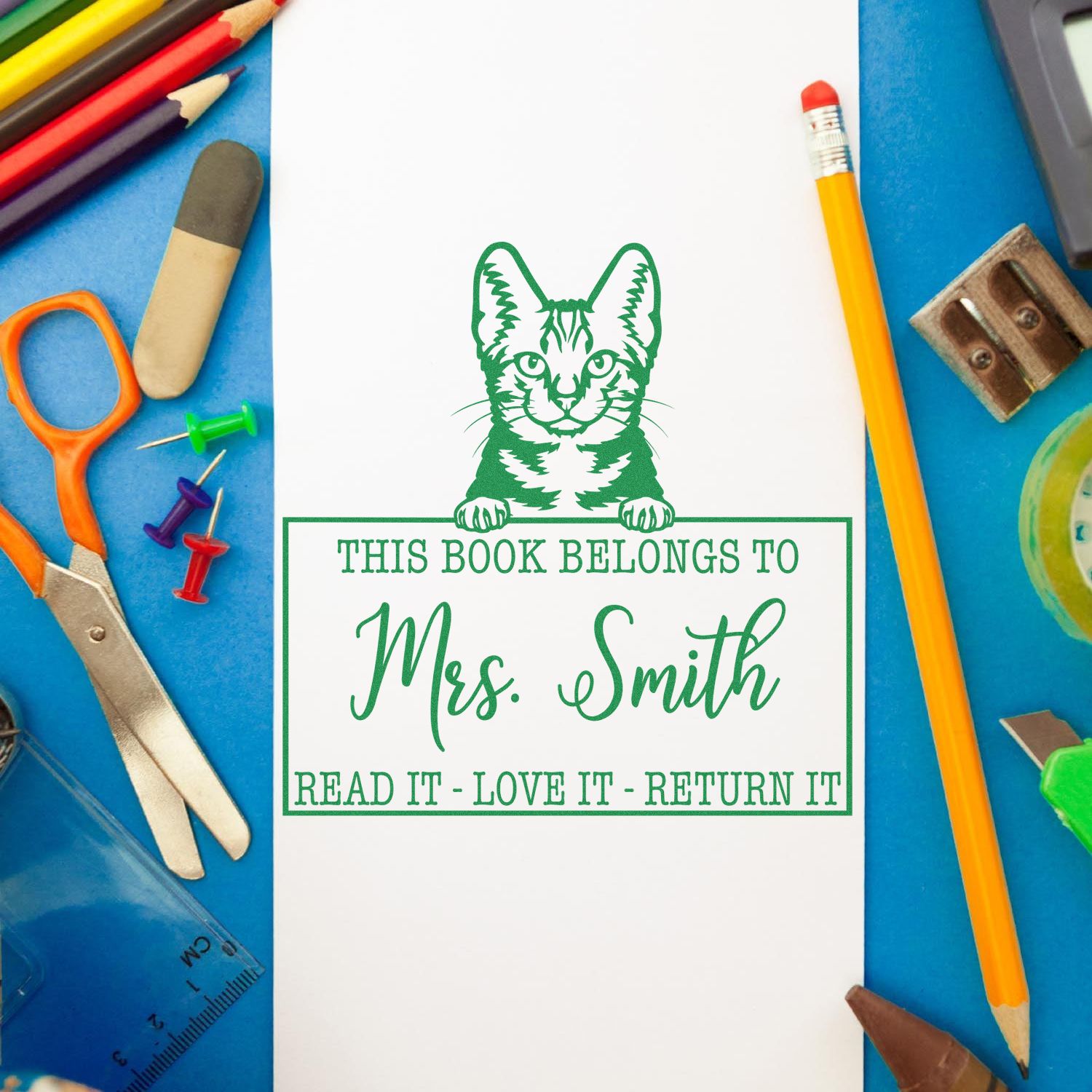 American Shorthair Personalized Cat This Book Belongs To Stamp - Engineer Seal Stamps