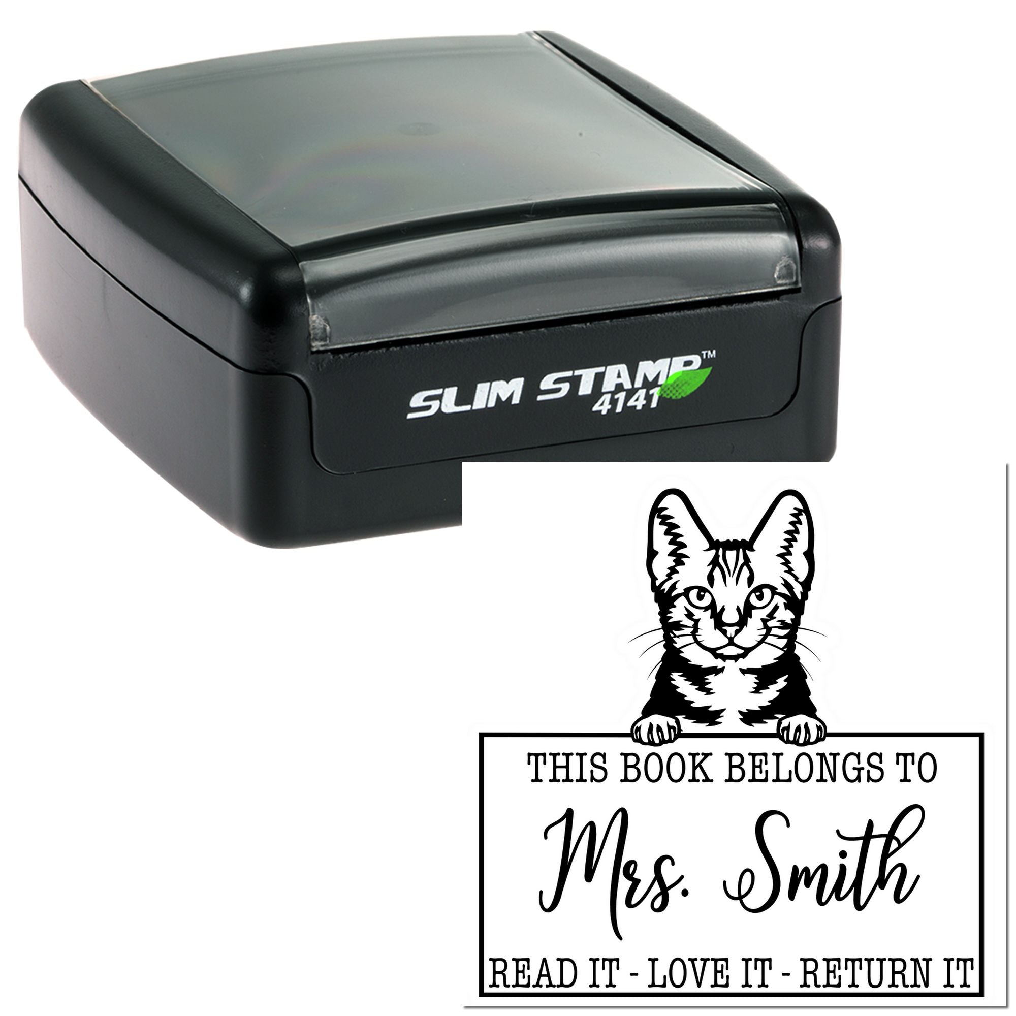 Custom Teacher Library Tool Stamp with American Shorthair Cat - Engineer Seal Stamps