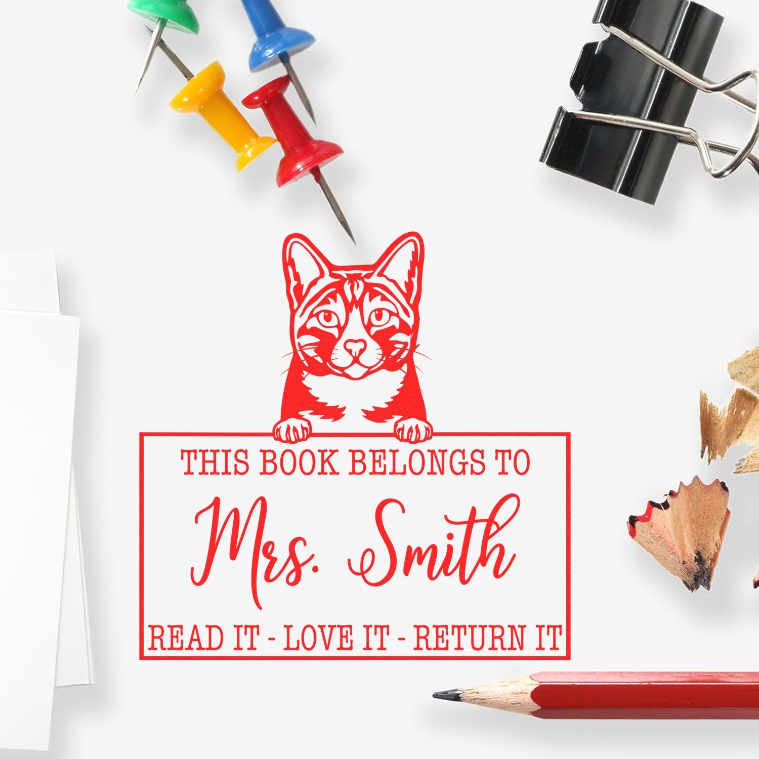 Arabian Mau Cat Custom Classroom Library Stamp - Engineer Seal Stamps