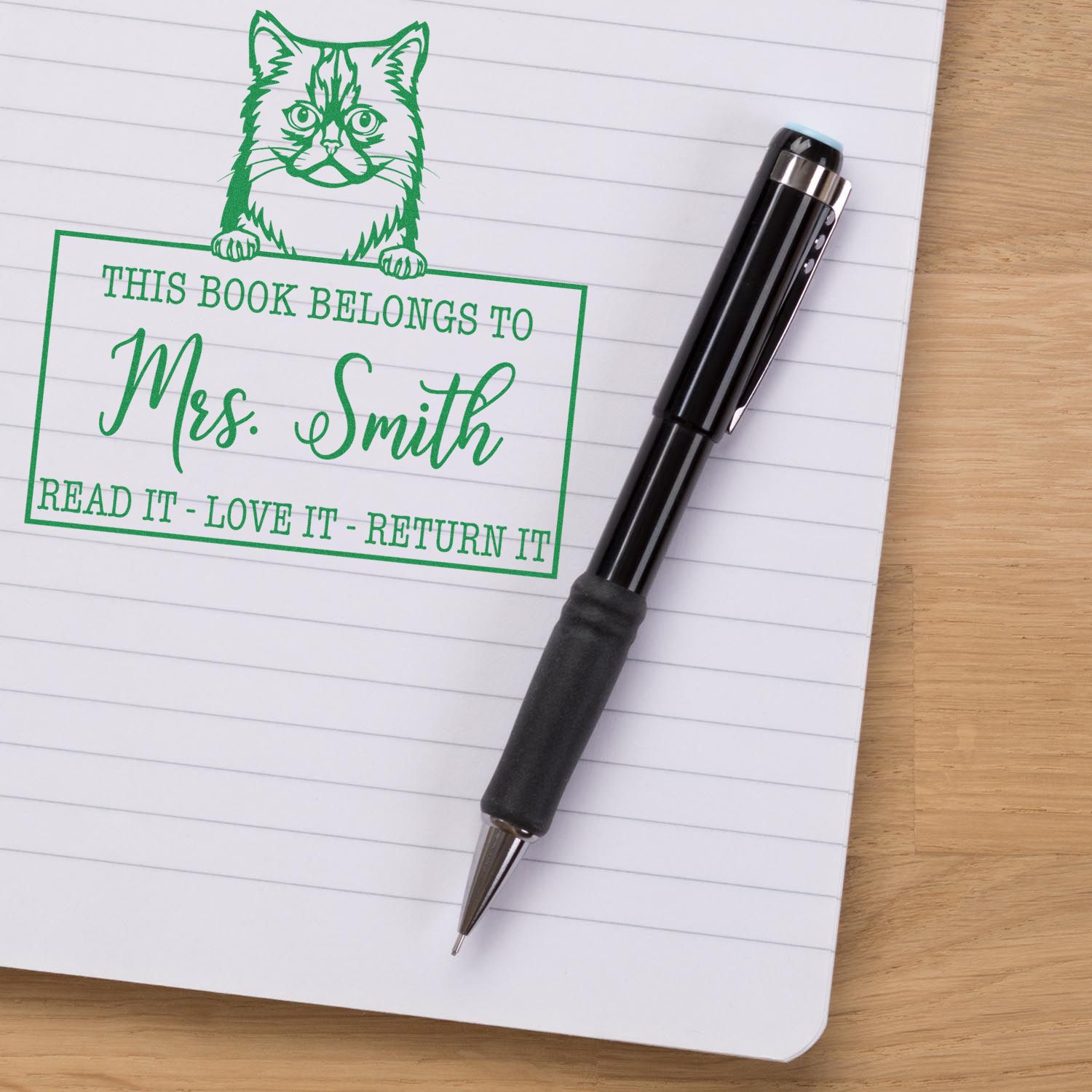 Asian Semi Longhair Customized Cat Library Stamp - Engineer Seal Stamps