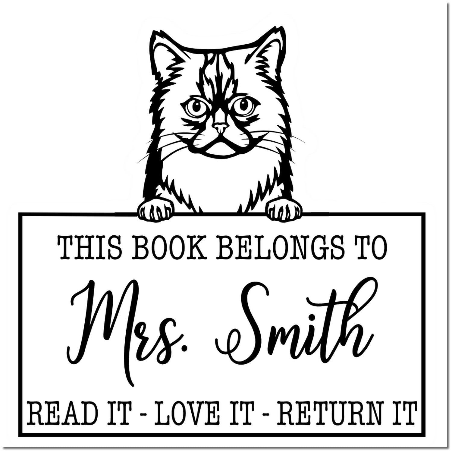 Asian Semi Longhair Personalized Cat Library Stamp - Engineer Seal Stamps