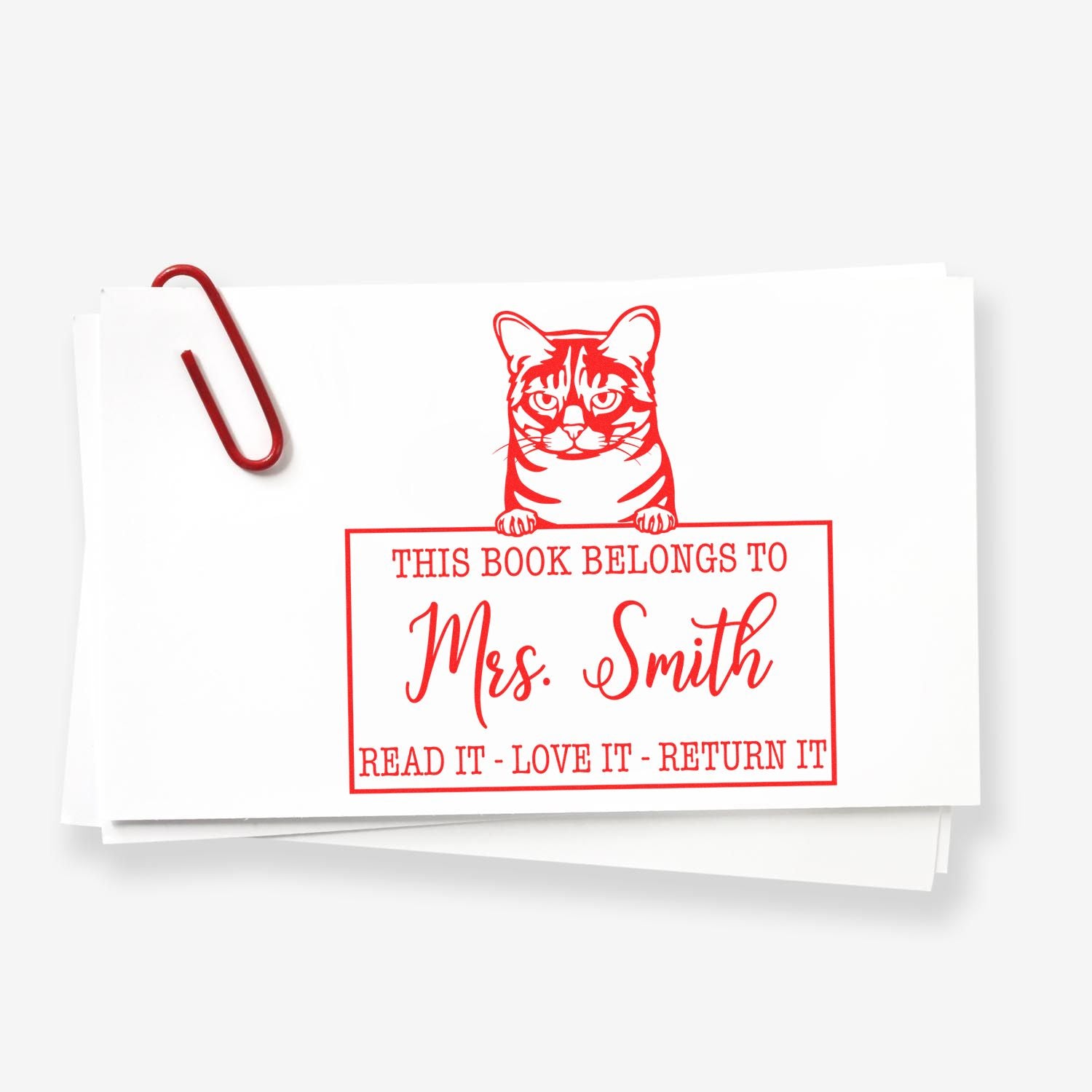 Custom Library Ownership Stamp with Australian Mist Cat - Engineer Seal Stamps