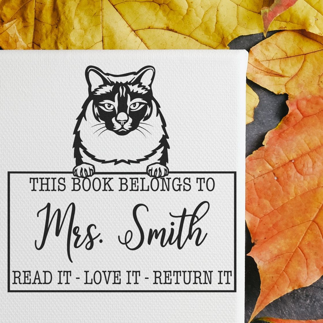 Custom Return My Book Stamp with Balinese Cat - Engineer Seal Stamps