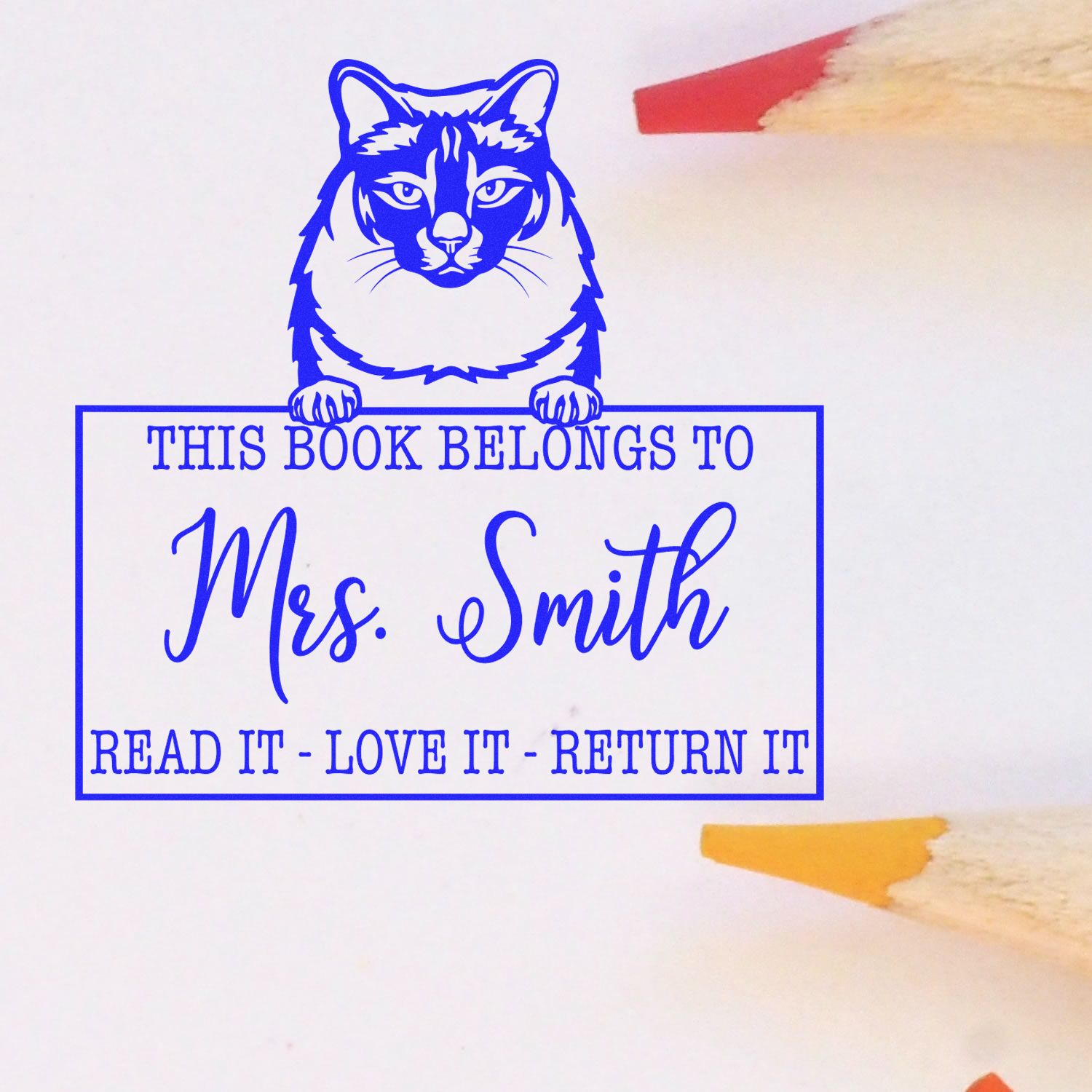 Custom Return My Book Stamp with Balinese Cat - Engineer Seal Stamps