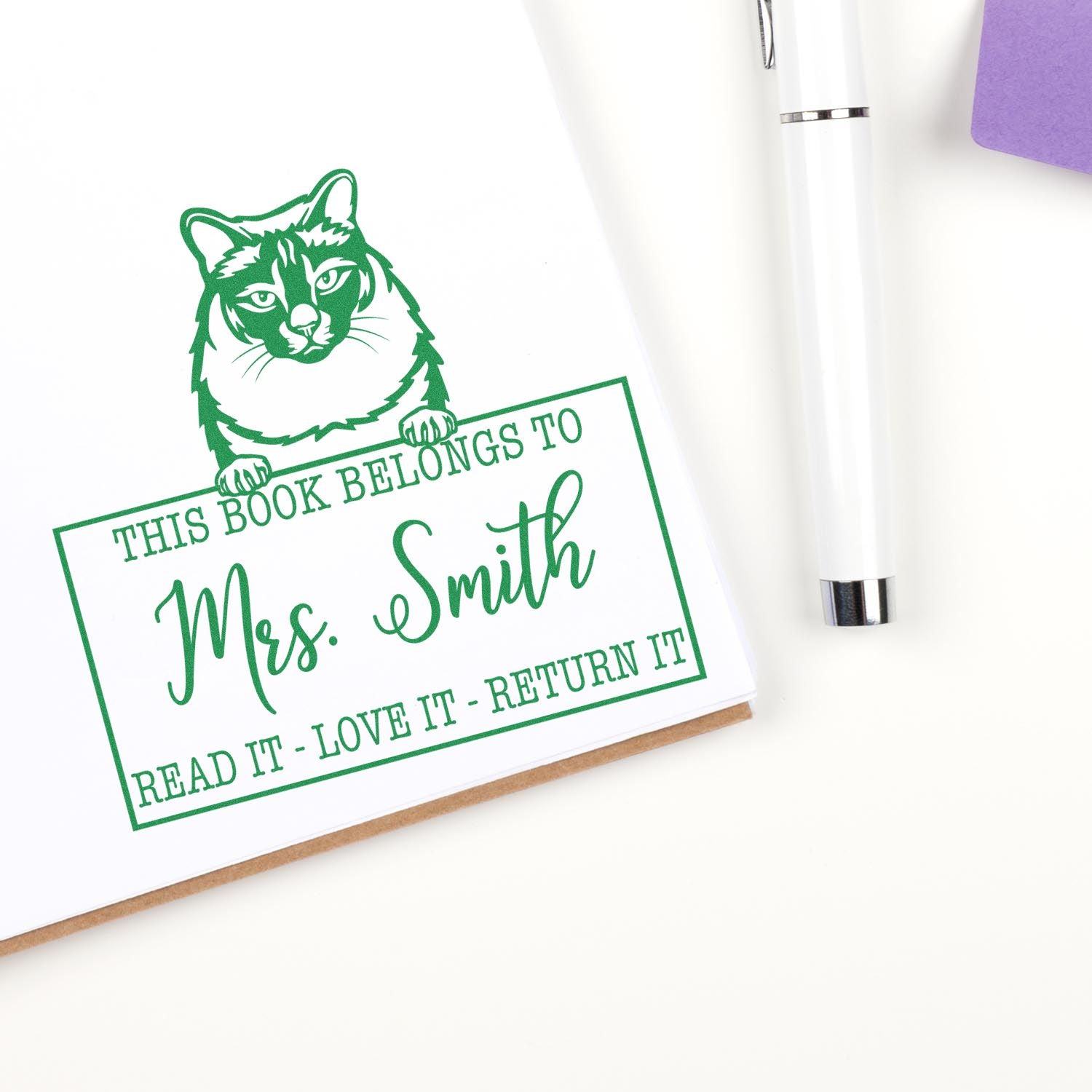 Custom Return My Book Stamp with Balinese Cat - Engineer Seal Stamps