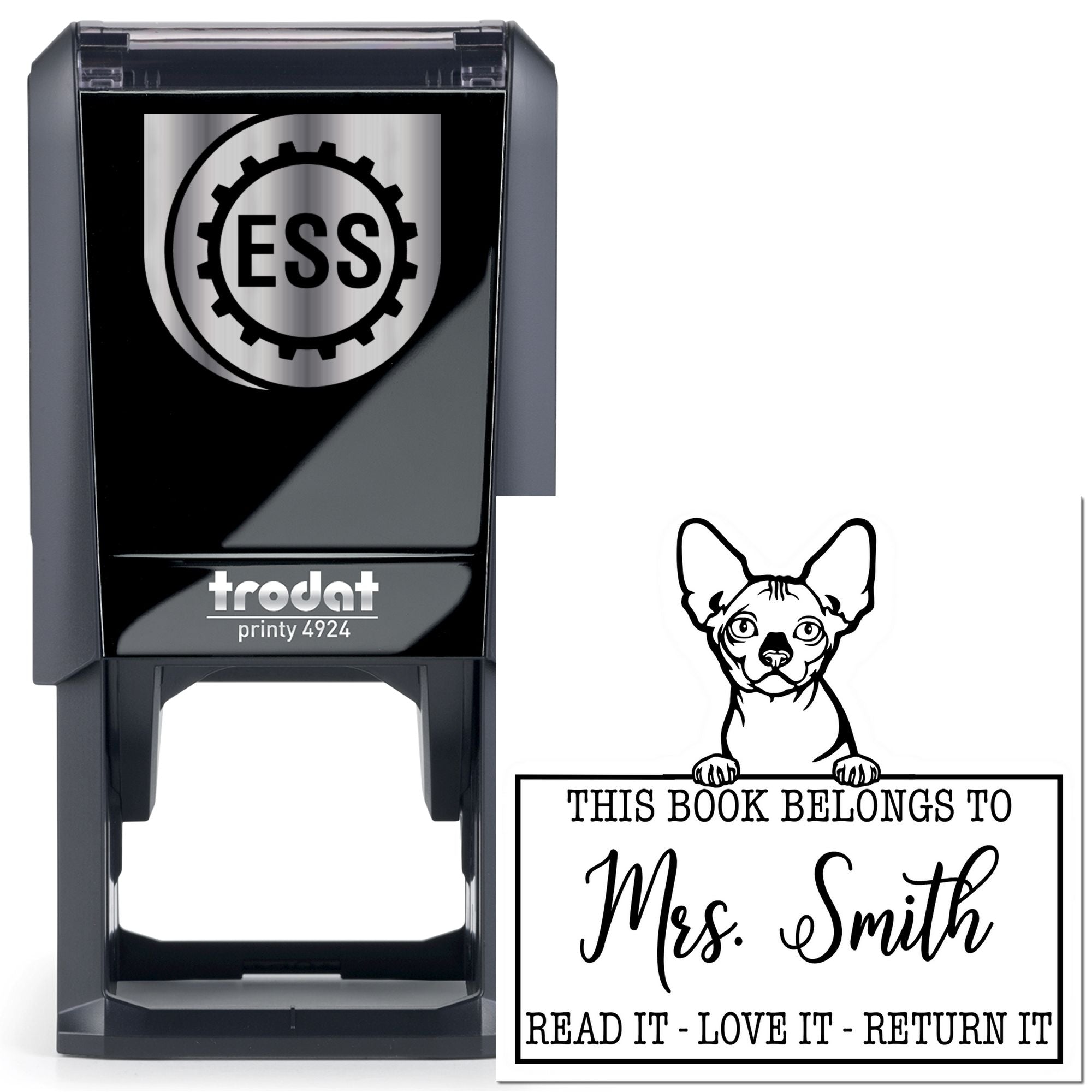 Bambino Personalized Cat-Themed Book Stamp - Engineer Seal Stamps