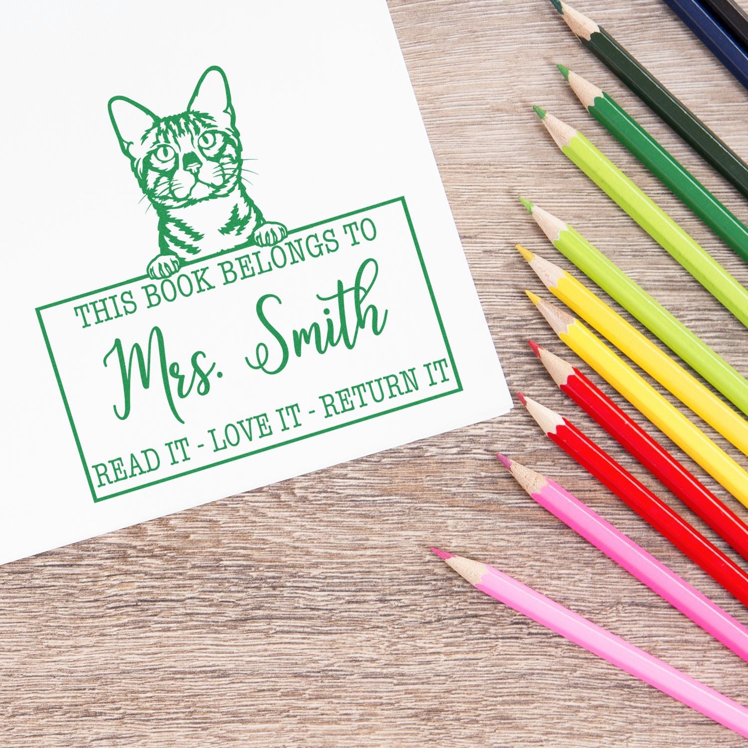 Custom Please Return Book Stamp with Bengal Cat - Engineer Seal Stamps