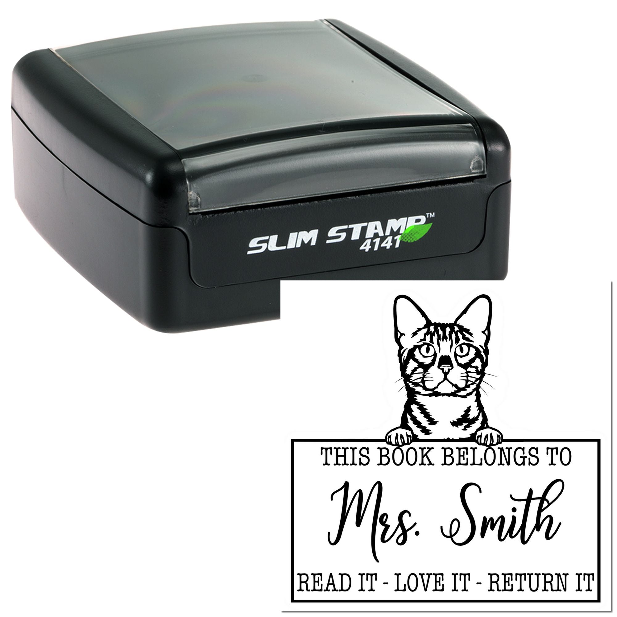 Custom Please Return Book Stamp with Bengal Cat - Engineer Seal Stamps