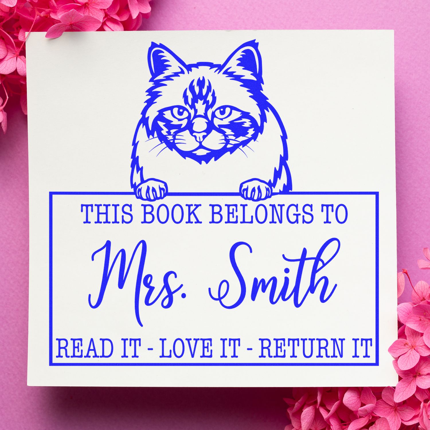 Custom Book Lending Stamp with Birman Cat - Engineer Seal Stamps