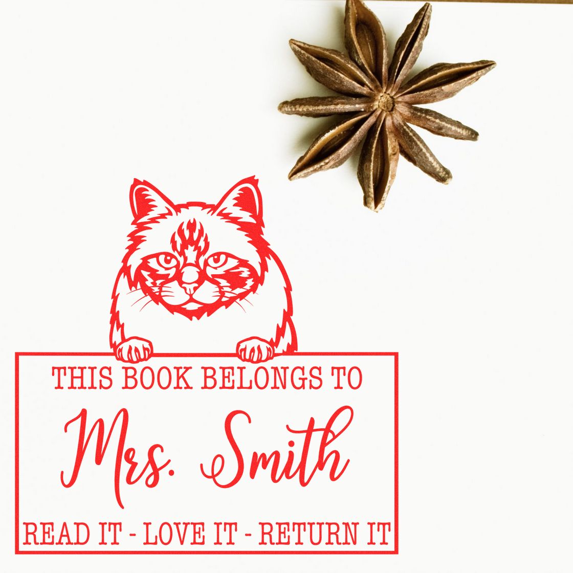 Custom Book Lending Stamp with Birman Cat - Engineer Seal Stamps