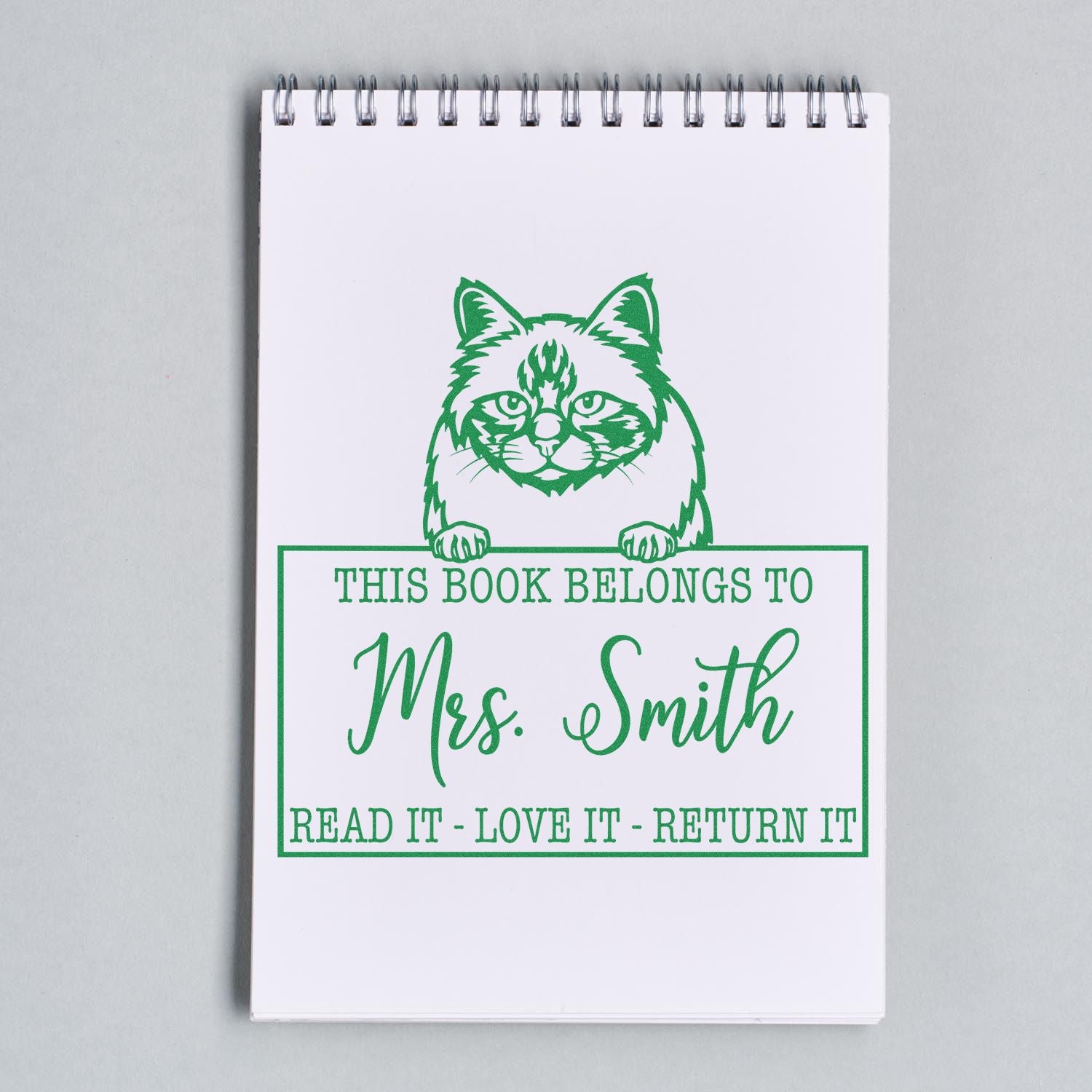 Custom Book Lending Stamp with Birman Cat - Engineer Seal Stamps
