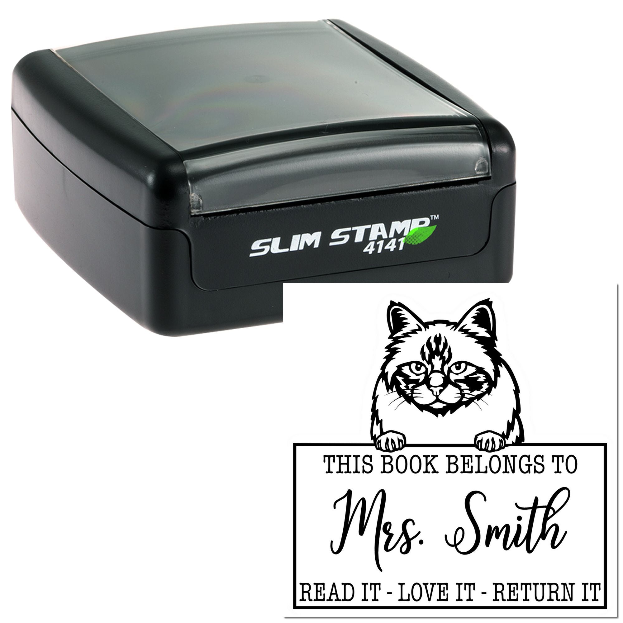 Custom Book Lending Stamp with Birman Cat - Engineer Seal Stamps