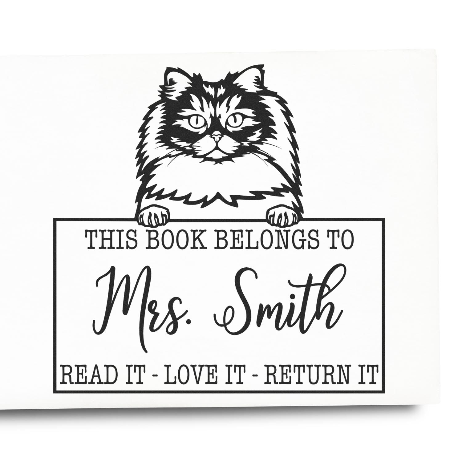 Custom Book Borrower Stamp with British Longhair Cat - Engineer Seal Stamps