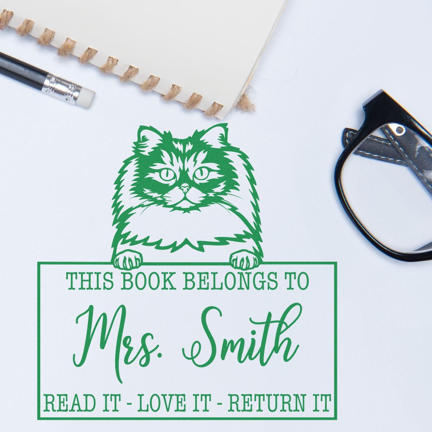 British Longhair Custom Made Cat This Book Belongs To Stamp - Engineer Seal Stamps