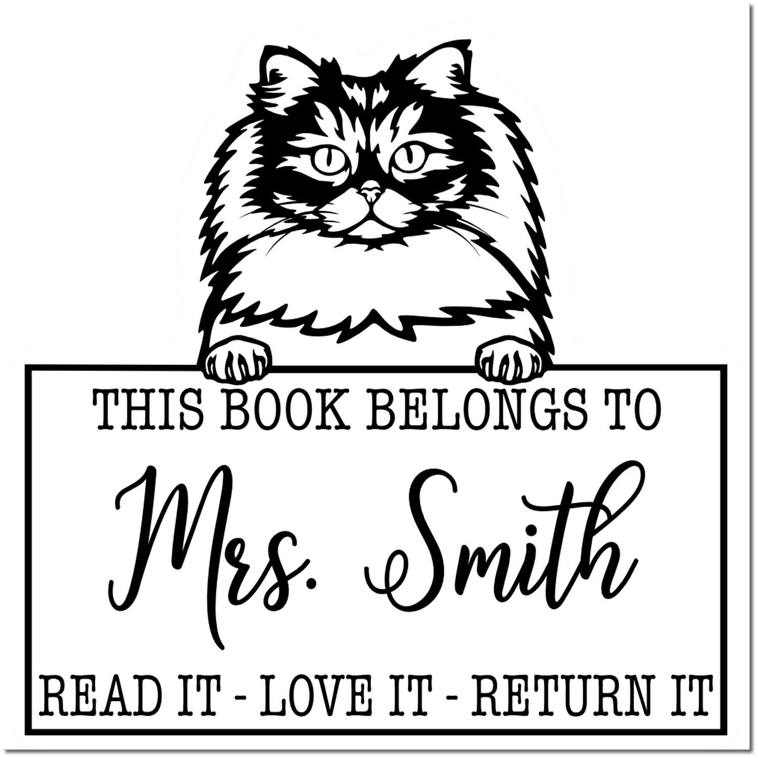 British Longhair Custom Made Cat This Book Belongs To Stamp - Engineer Seal Stamps