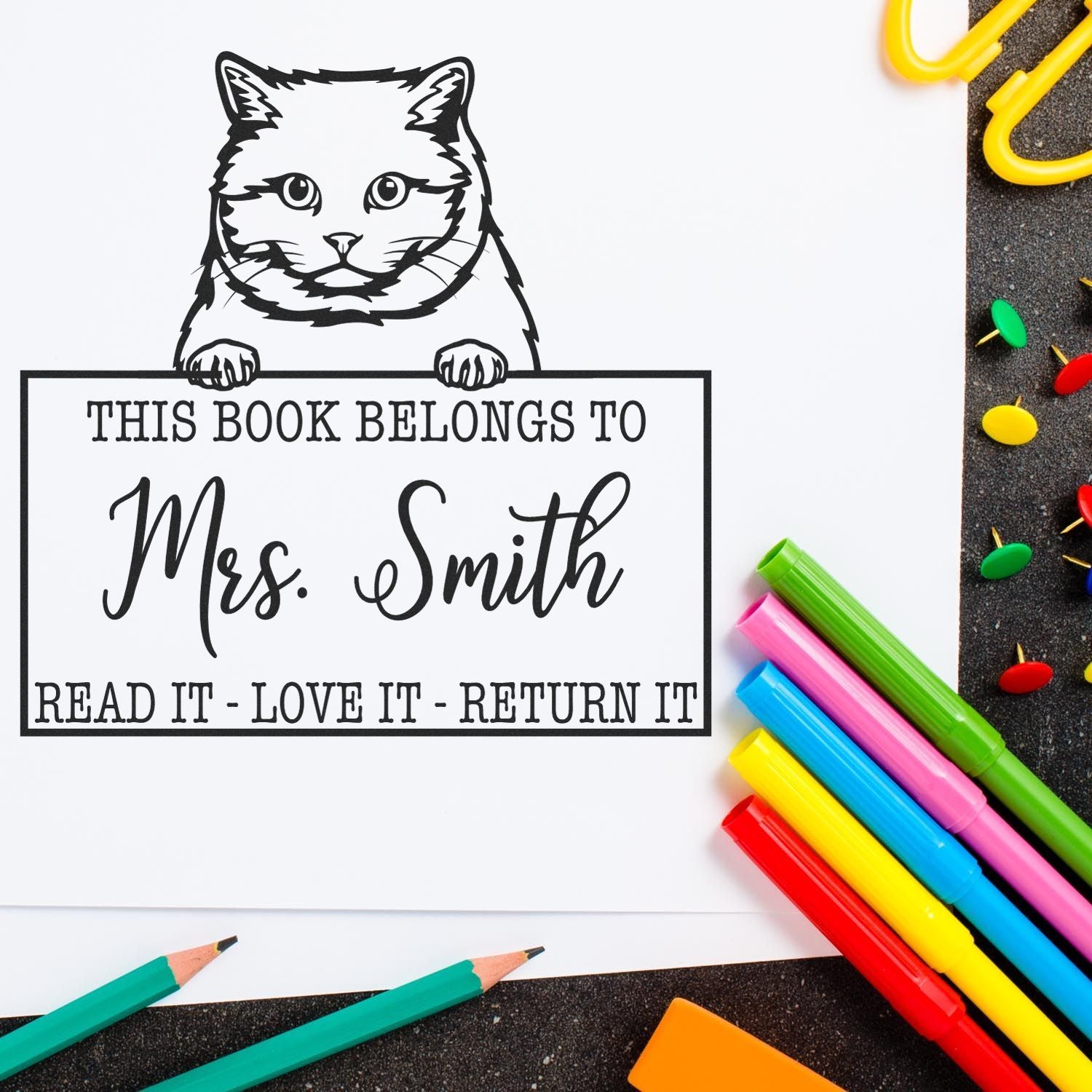 British Shorthair Cat Custom Book Return Stamp - Engineer Seal Stamps
