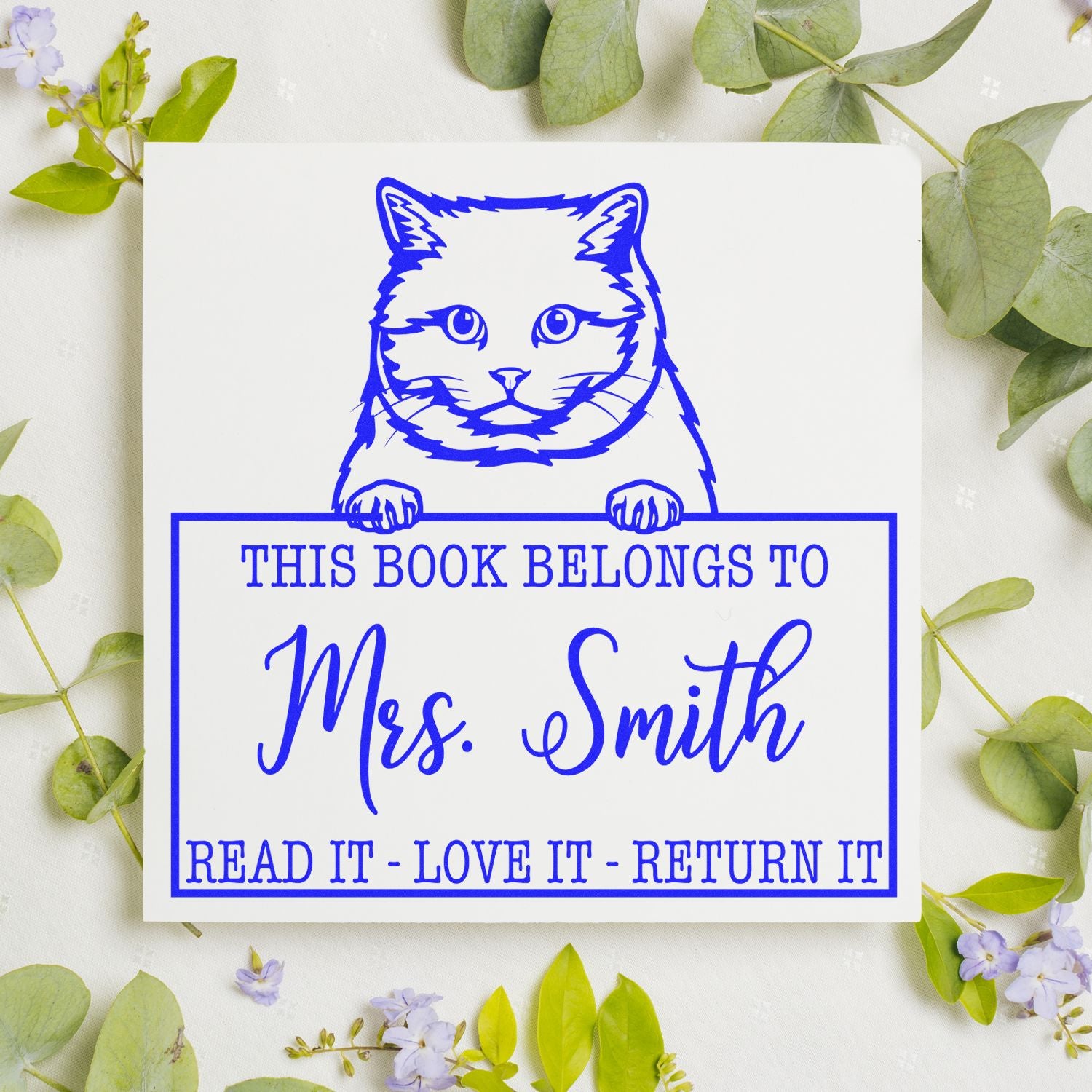 Custom Please Return Borrowed Book Stamp with British Shorthair Cat - Engineer Seal Stamps