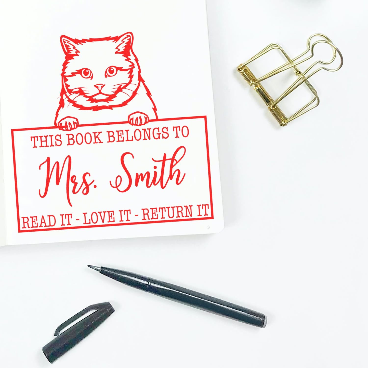 British Shorthair Cat Custom Book Return Stamp - Engineer Seal Stamps