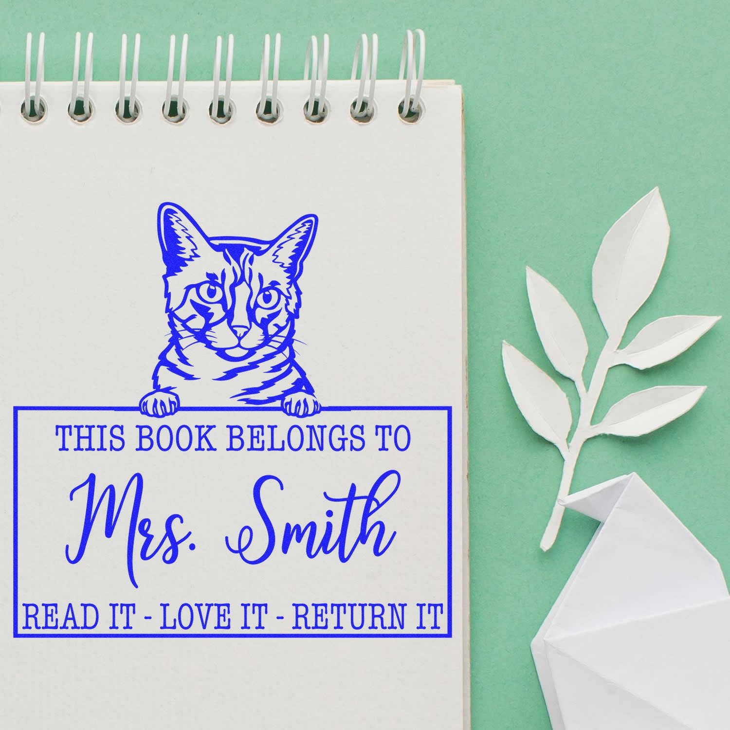 Custom Book Lending Library Stamp with California Spangled Cat - Engineer Seal Stamps