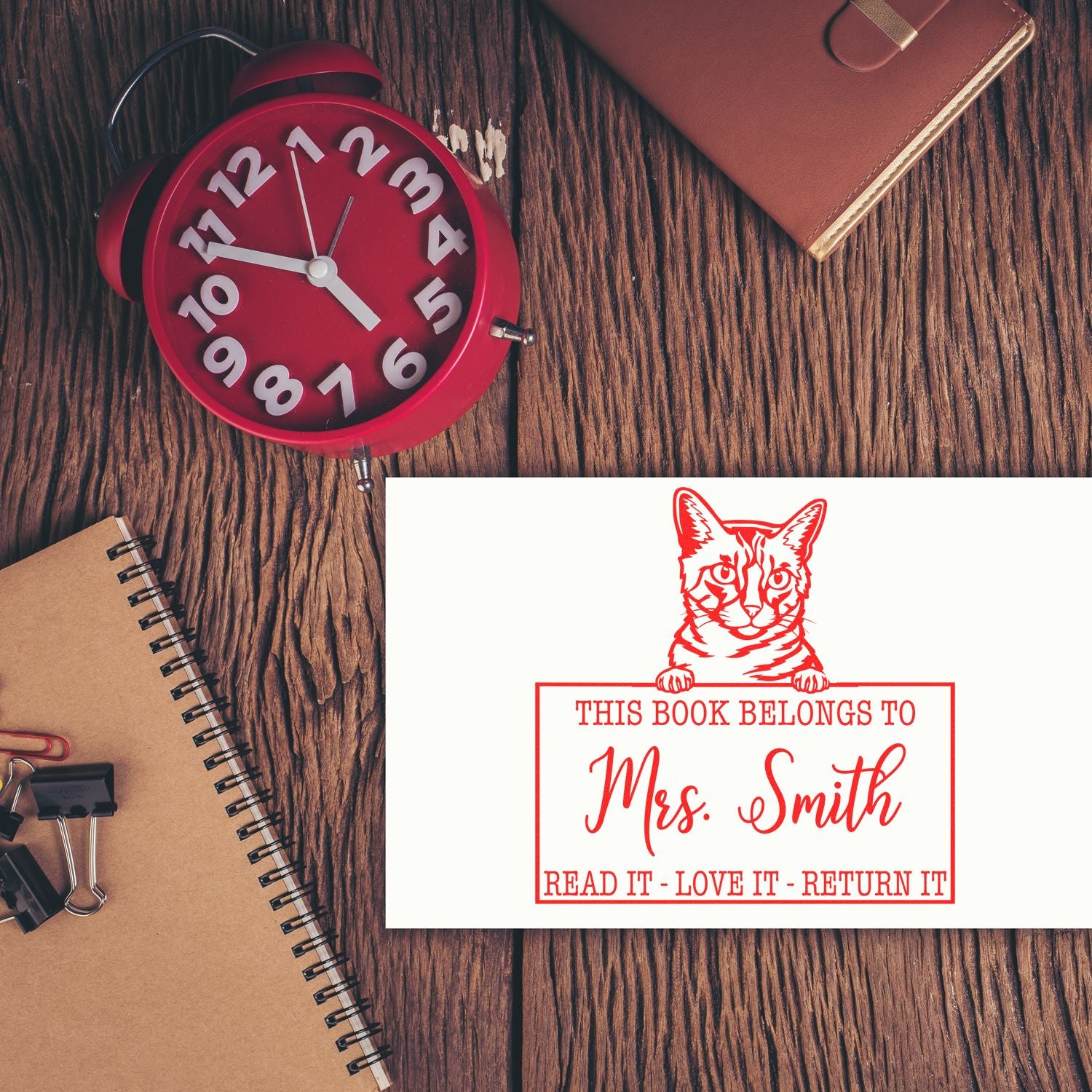 Custom Book Lending Library Stamp with California Spangled Cat - Engineer Seal Stamps