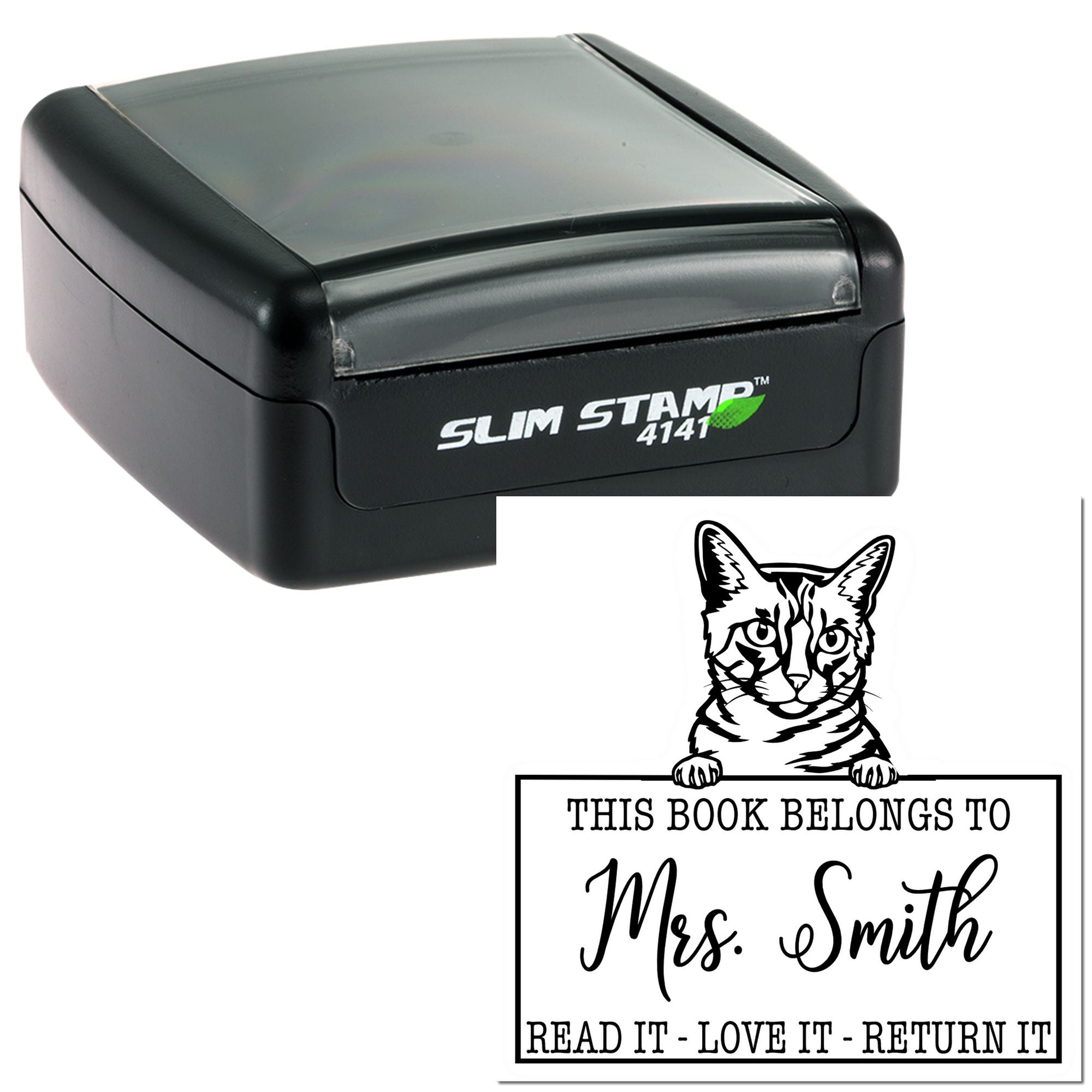 Custom Book Lending Library Stamp with California Spangled Cat - Engineer Seal Stamps