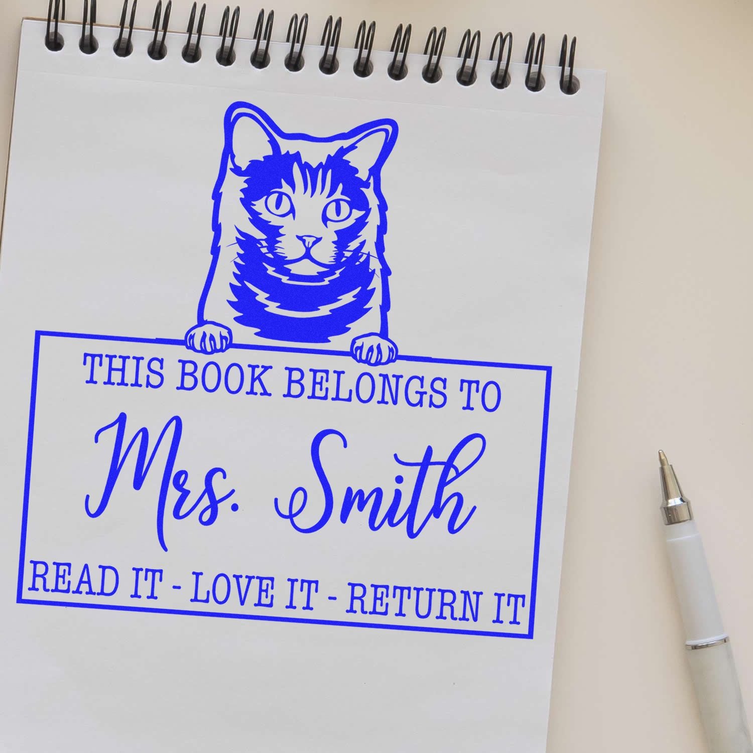 Custom School Library Stamp with Chartreux Cat - Engineer Seal Stamps