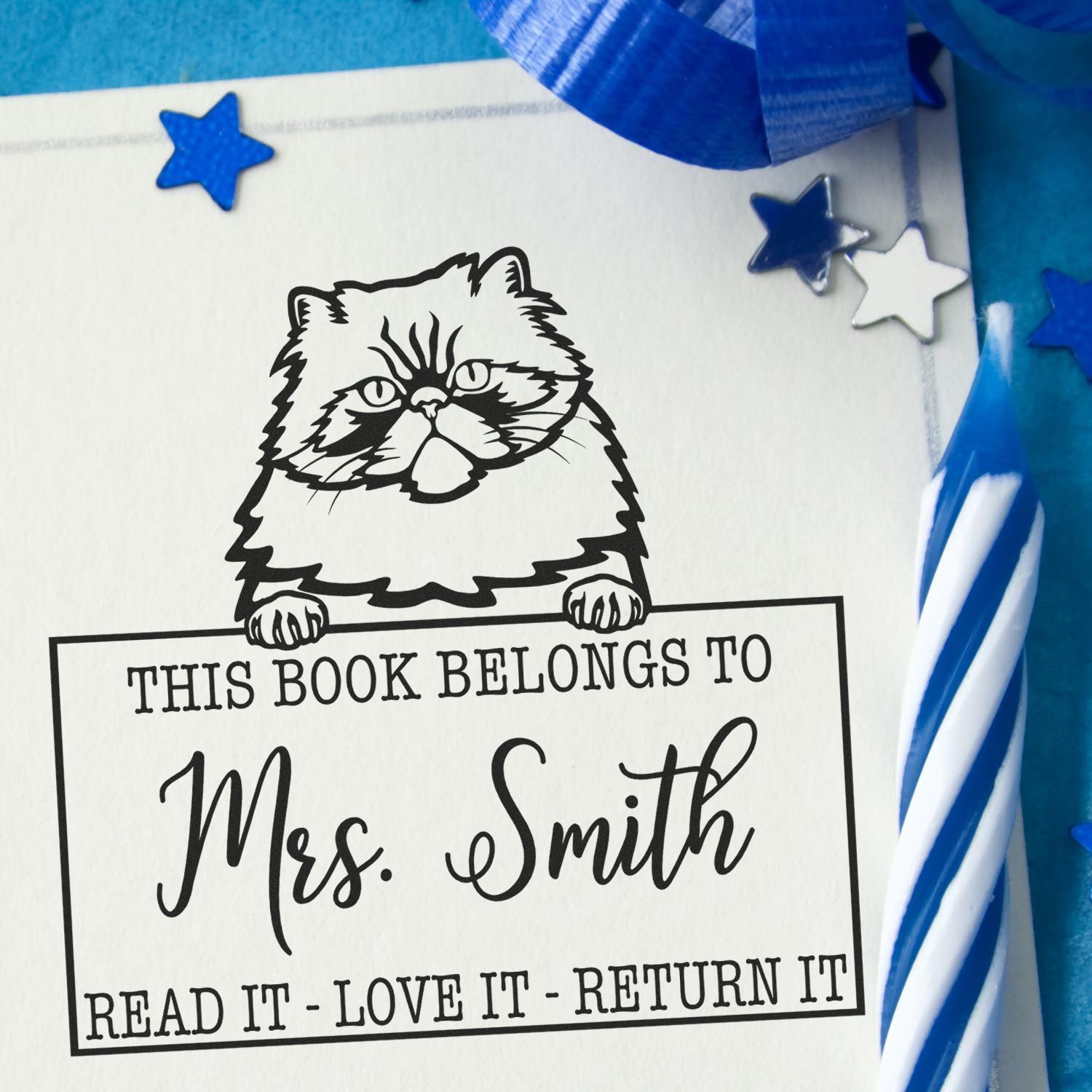 Colorpoint Persian Customizable Cat Book Stamp - Engineer Seal Stamps